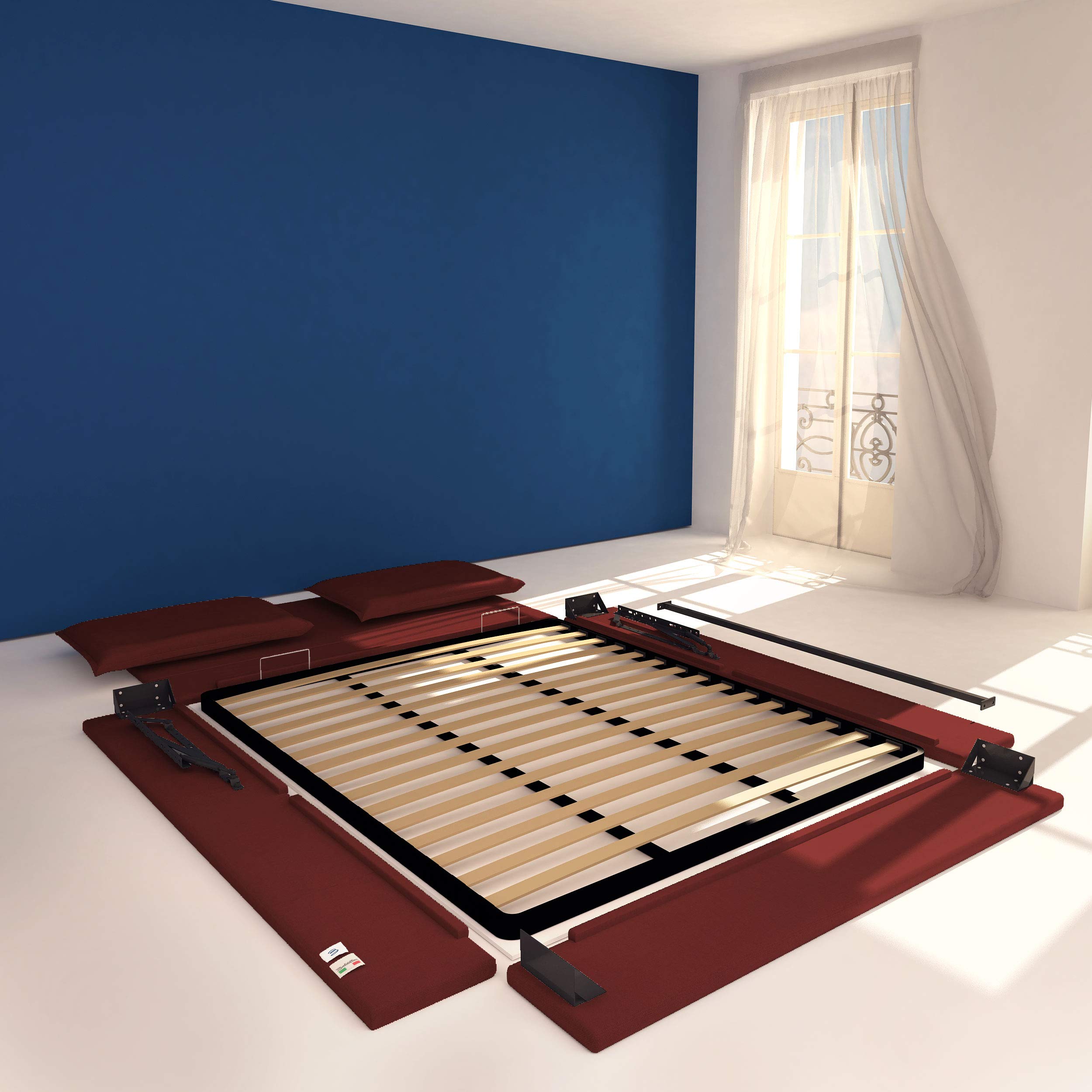 Baldiflex Queen Size Bed with Storage - Licia Faux Leather Upholstered Platform Bed Frame with Slatted Base, Headboard, 160x190cm Mattress Compatible - Perfect for Modern Bedrooms & Small Spaces