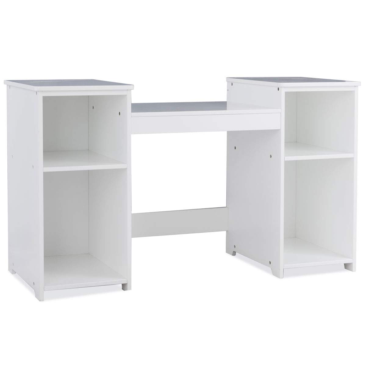 **White Kids Vanity Table with 4 Storage Shelves & 2 Folding Mirrors - 2-in-1 Makeup Dressing Table for Girls, Perfect for Bedroom Playroom & Birthday Gifts**
