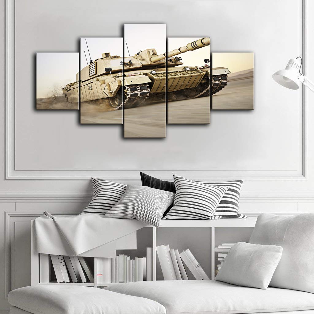 Military Canvas Wall Art - 5 Panel Tank Picture Prints on Gallery Wrap Canvas, Modern Troops Home Decor for Living Room & Office - Framed & Ready to Hang - Perfect for Man Cave, Veteran Gifts & Military Themed Spaces