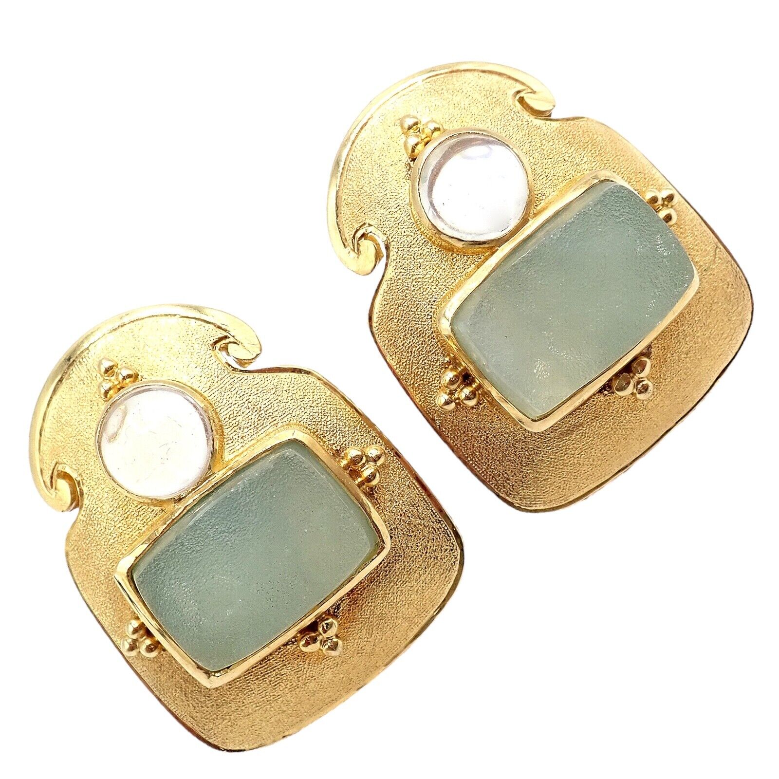 Exquisite Vintage Paula Crevoshay 18K Gold Smithsonite Moonstone Earrings - Unique Handcrafted Jewelry for Women | Perfect for Weddings, Anniversaries & Special Occasions