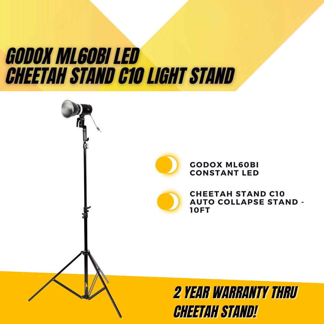 Godox ML60Bi 60W Bi-Color LED Video Light with C10 Cheetah Stand Kit - Perfect for YouTube, Photography & Studio Lighting