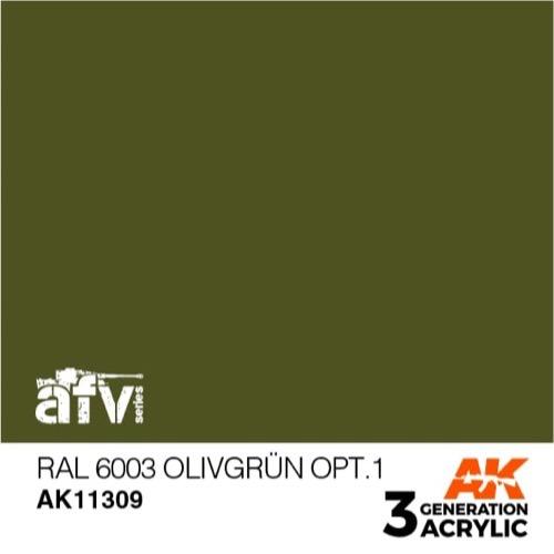 AK Interactive AK11309 AFV Series RAL 6003 Olive Green (Olivgrun) Opt.1 Acrylic Paint - 17ml Bottle - 3rd Generation Formula - Perfect for Military Model Kits & Tank Painting