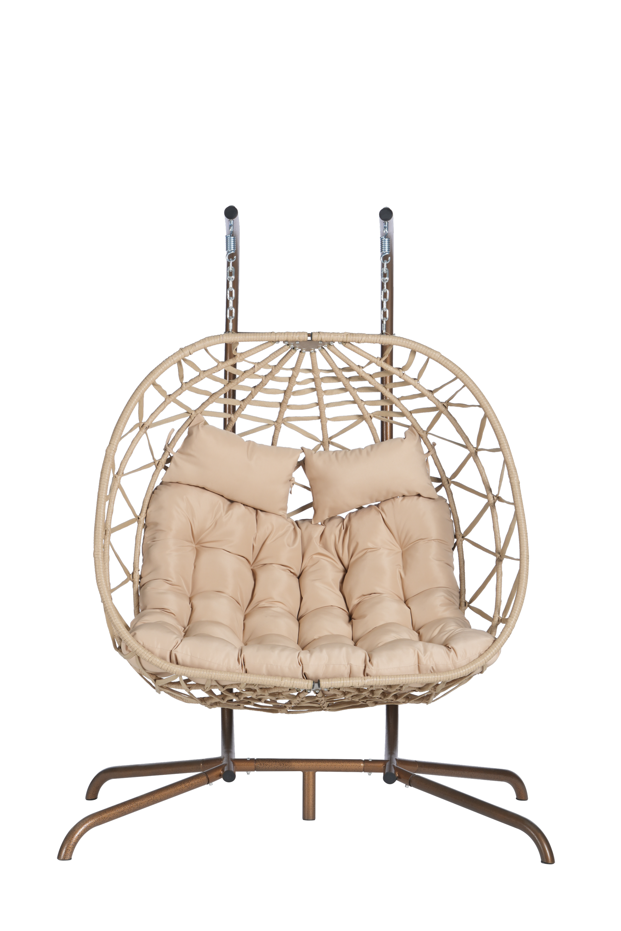 Double Egg Chair with Stand - Indoor/Outdoor Wicker Rattan Hanging Swing Chair with UV-Resistant Cushions (600 lbs Capacity) - Perfect for Bedroom, Balcony, Patio, Garden & Backyard Relaxation