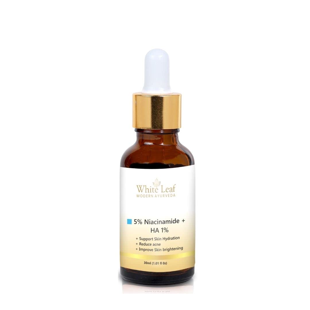 White Leaf 5% Niacinamide + 1% Hyaluronic Acid Face Serum (30ml) - Skin Clarifying Anti-Acne Treatment for Pimple Prone & Oily Skin | Brightening, Hydrating & Blemish Control | Day & Night Skincare Routine