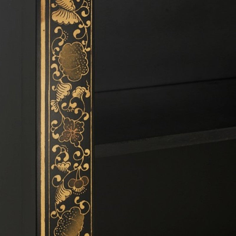 Golden Dragon Oriental Solid Wood Bookshelf - 80x30x170cm Large Black Bookcase for Living Room, Study, Office & Home Decor