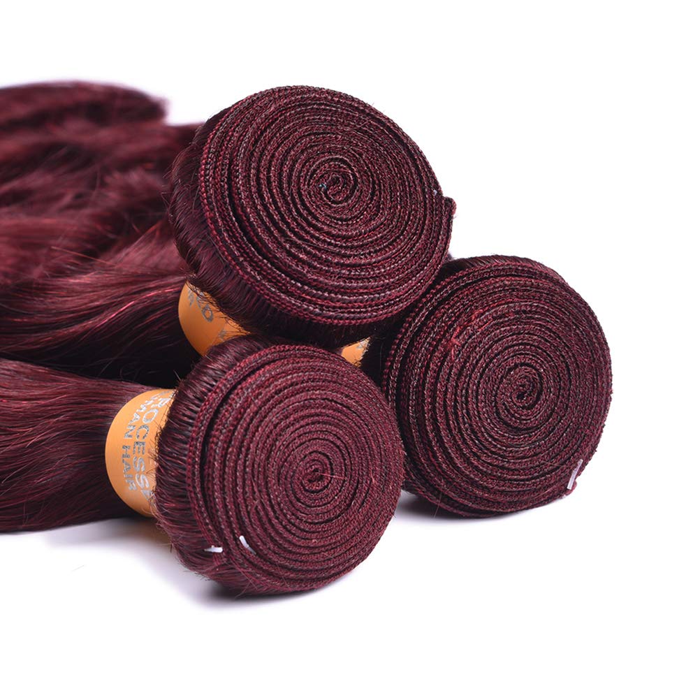 WOME 99J Burgundy Red Brazilian Virgin Human Hair Bundles - 8A Grade Body Wave Hair Extensions (14