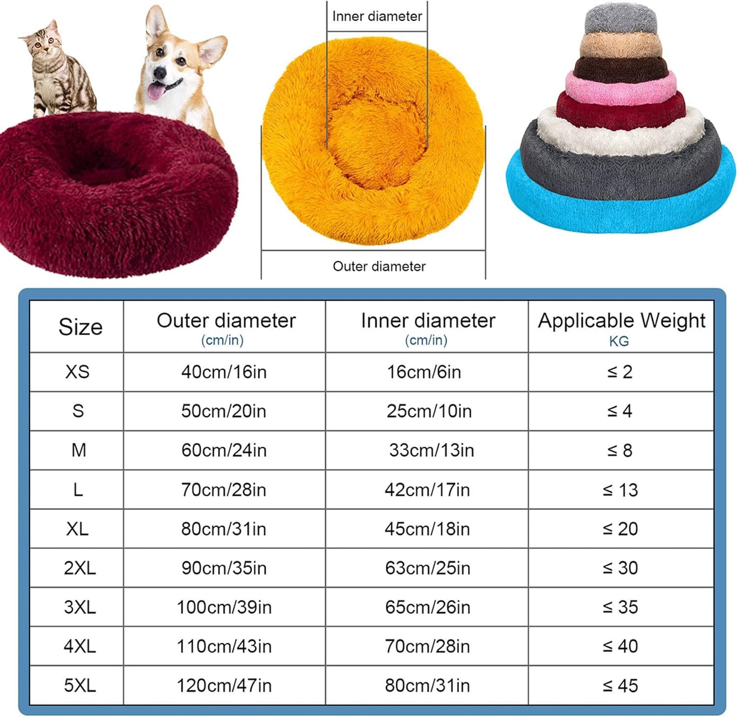 Washable Donut Dog Bed & Round Cat Bed - Comfortable, Warm Pet Cushion with Zipper, Easy to Clean (Dark Gray, 4XL 110cm/43in) - Perfect for Indoor Pets, Cozy Napping & Small Animal Lounging