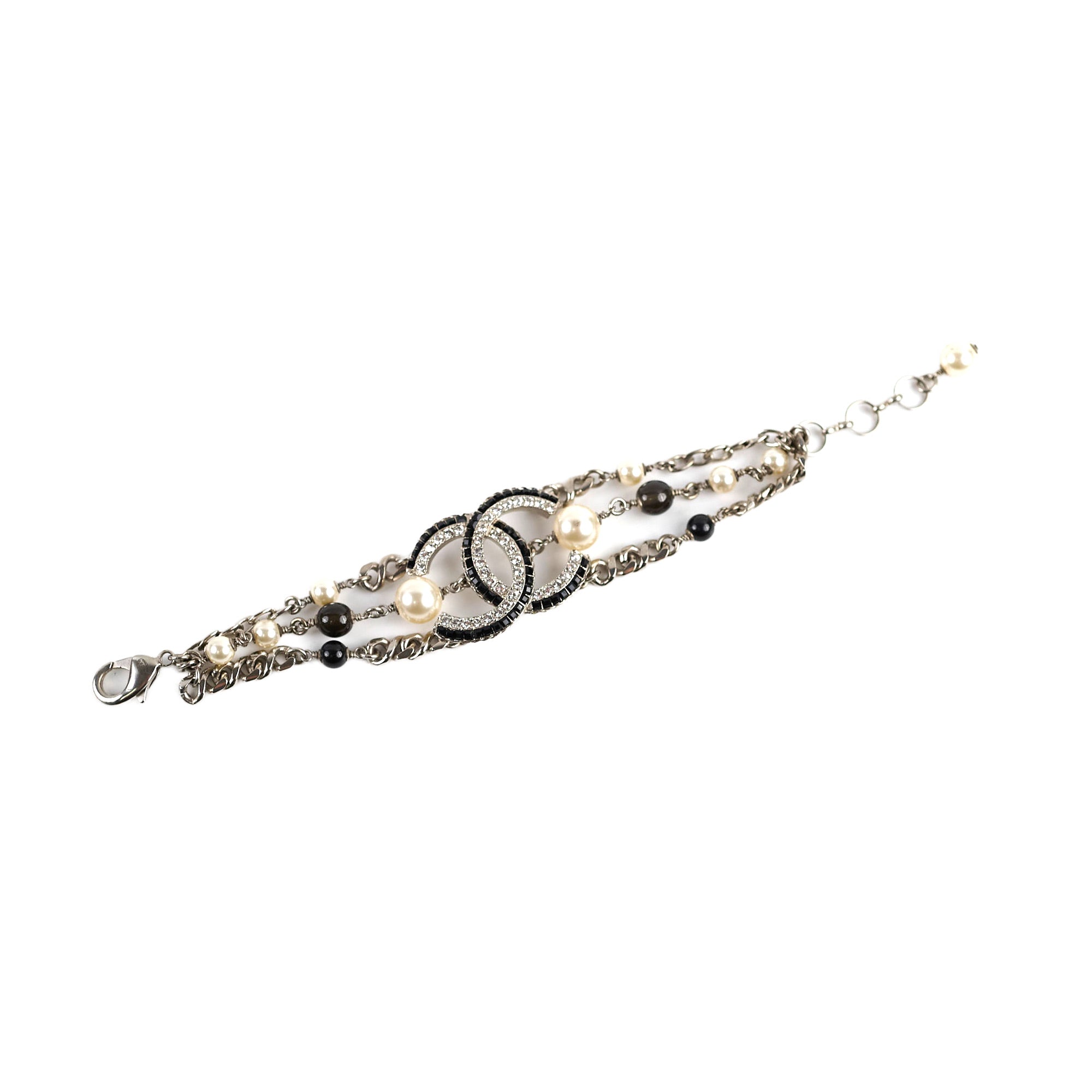 Chanel CC Logo Pearl Bracelet - Elegant Costume Jewelry for Women | Perfect for Parties, Weddings & Special Occasions