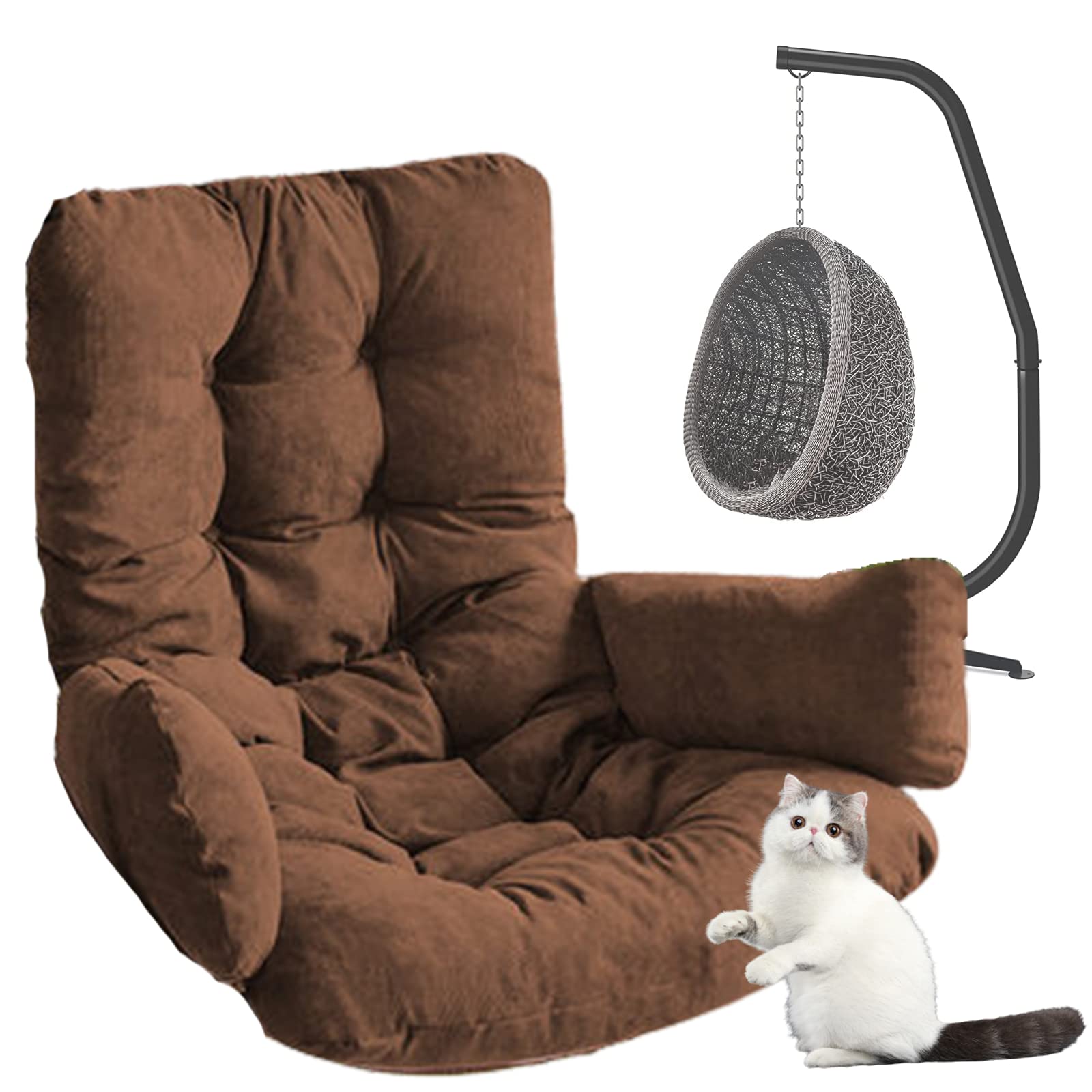 Premium Swing Egg Chair Cushion - Ultra Soft Indoor/Outdoor Seat Pad for Rattan Hammock & Hanging Basket Chairs - Thick Nest Back Pillow (49x20in, Coffee) - Perfect for Garden, Patio, Balcony & Relaxation Spaces