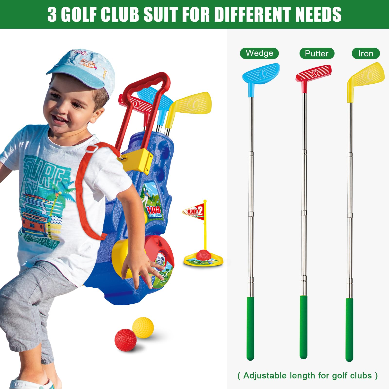 **Kids Golf Clubs Set for Toddlers Ages 3-7 - 2-in-1 Mini Golf Toy with Cart, Ball Launcher, 20 Balls, Putting Mat & Board - Indoor & Outdoor Sports Toys for Backyard, Playroom & Birthday Gifts**