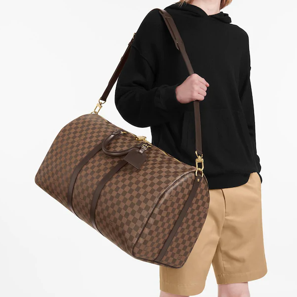Authentic Louis Vuitton Keepall Bandouliere 55 Travel Duffle Bag in Damier Ebene Canvas - Perfect for Weekend Getaways & Business Trips