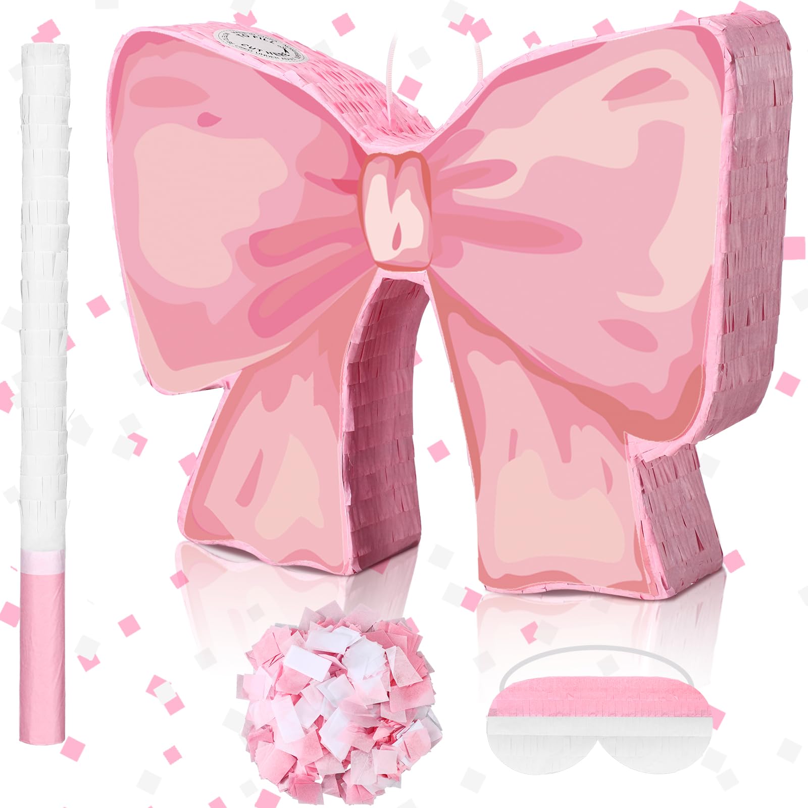 Coquette Pink Bow Pinata for Girls Birthday Party - Includes Blindfold, Bat & Confetti - Perfect for Birthday Decorations & Party Supplies | Great for Themed Parties, Baby Showers & Gender Reveals