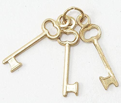 1:12 Scale Miniature Brass Key Set - 3 Antique Dollhouse Keys on Ring for DIY Miniature Scenes & Model Displays