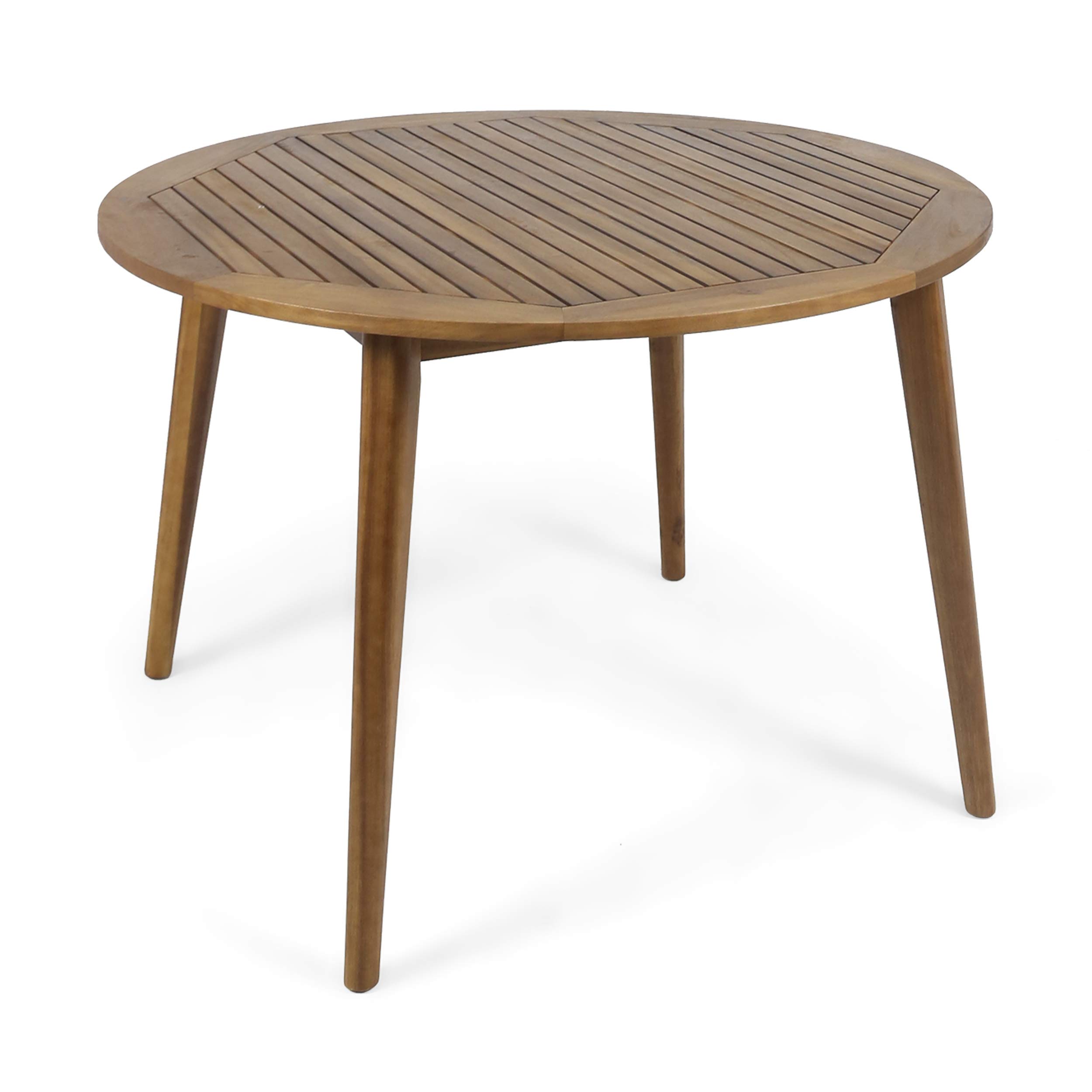 Christopher Knight Home Nick Outdoor Acacia Wood Round Dining Table, Teak Finish - Weather-Resistant Patio Dining Set for Backyard, Garden & Poolside Gatherings