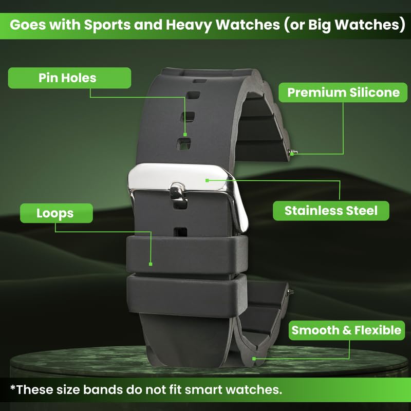 Premium Adjustable Silicone Watch Band for Men & Women - Sporty Durable Rubber Strap - Waterproof Replacement for Smartwatches & Regular Watches - Ideal for Running, Swimming & Outdoor Activities