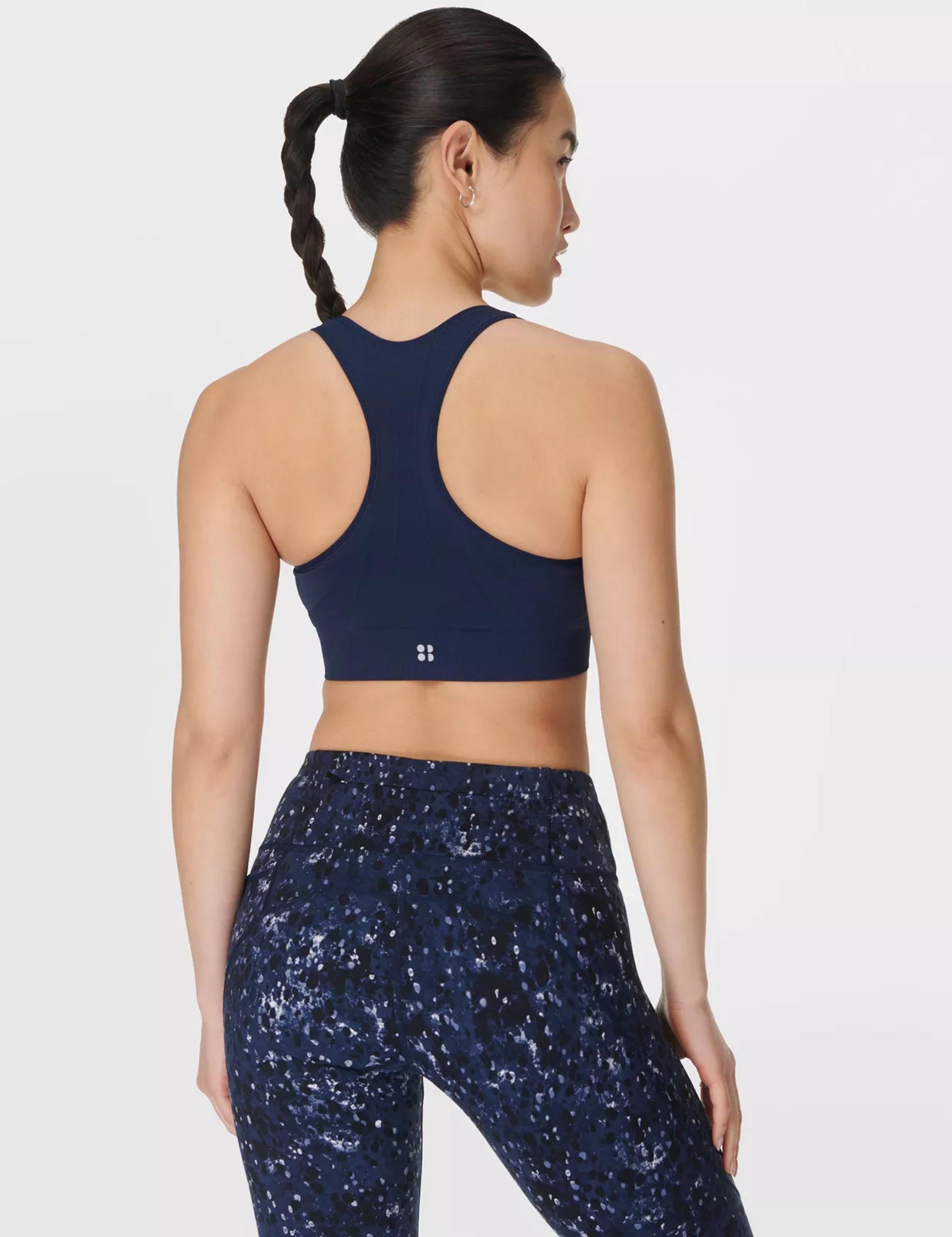 Stamina Seamless Sports Bra for Women - High Support Workout Top in Navy Blue - Perfect for Yoga, Running & Gym