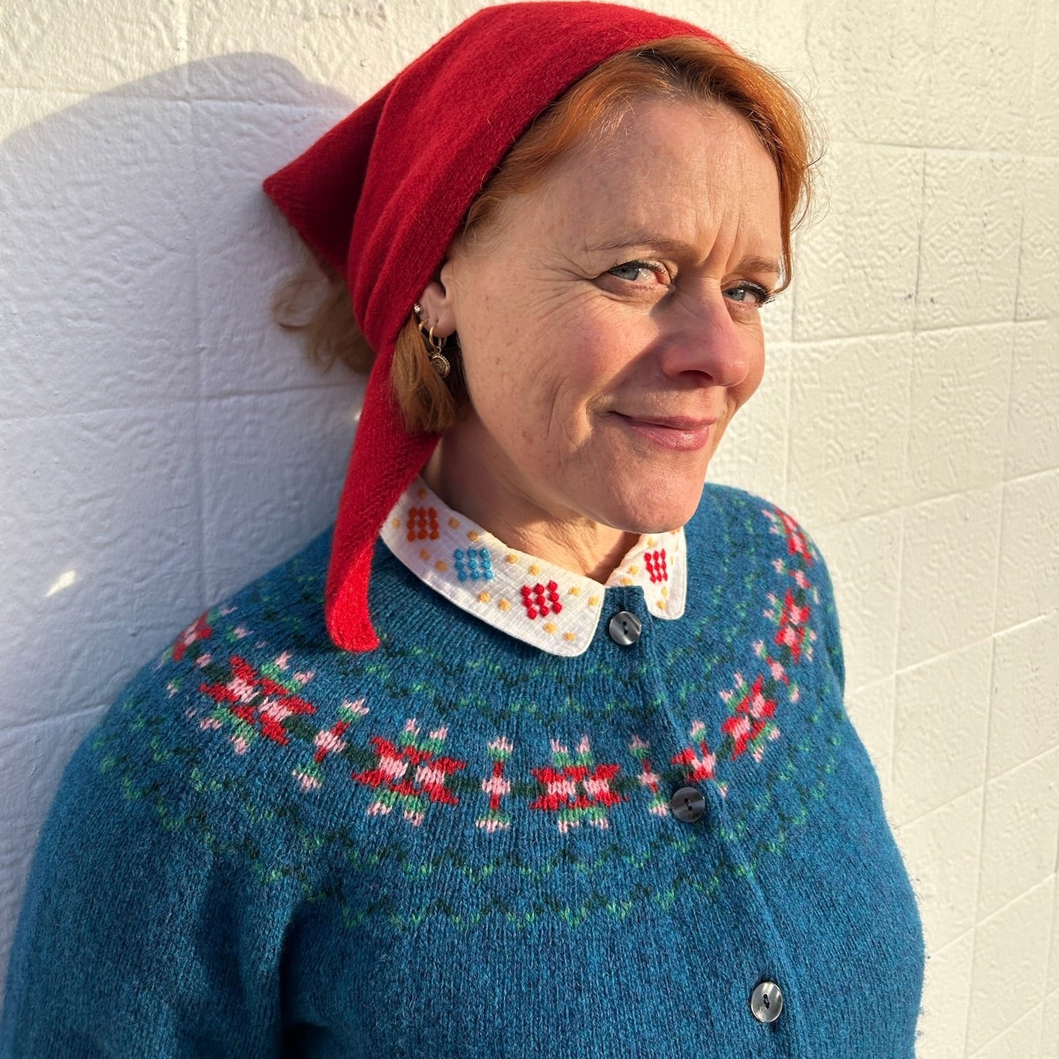 Lowie Storm Blue Fairisle Cardigan for Women - Cozy Winter Knit Sweater with Nordic Pattern - Perfect for Christmas, Holiday Parties & Casual Outfits