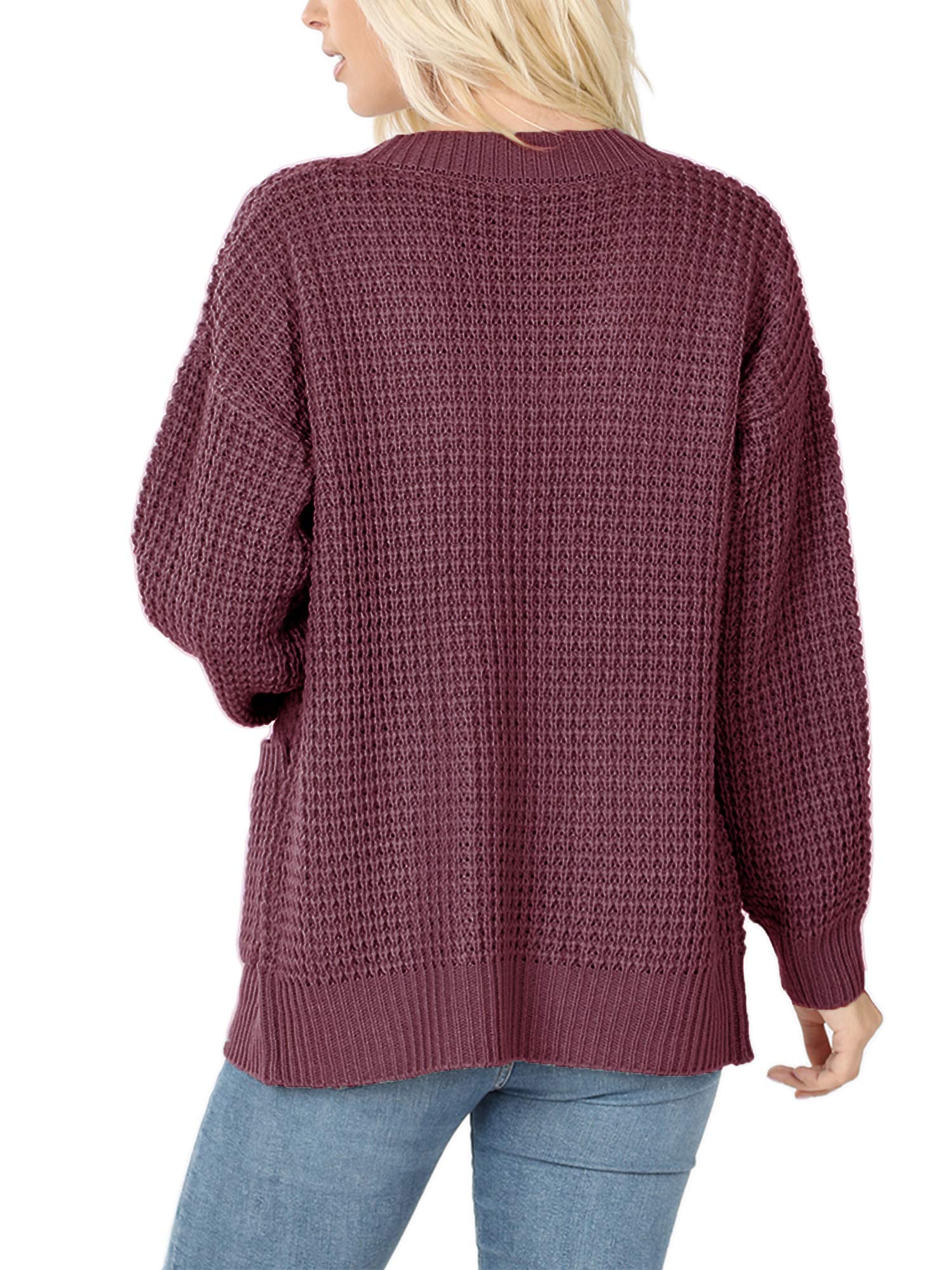KOGMO Women's Waffle Knit Button Down Cardigan with Pockets - Cozy Long Sleeve Open Front Sweater for Fall & Winter - Perfect for Office, Casual Outfits and Layering