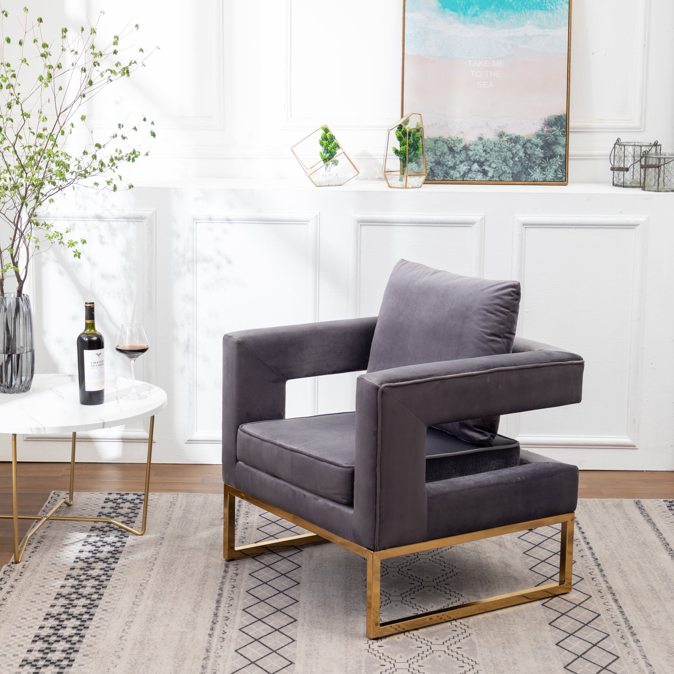 Roundhill Furniture Lenola Contemporary Upholstered Accent Arm Chair - Modern Living Room Chair for Home Office, Lounge & Reading Nook - Comfortable Fabric Armchair with Wooden Legs