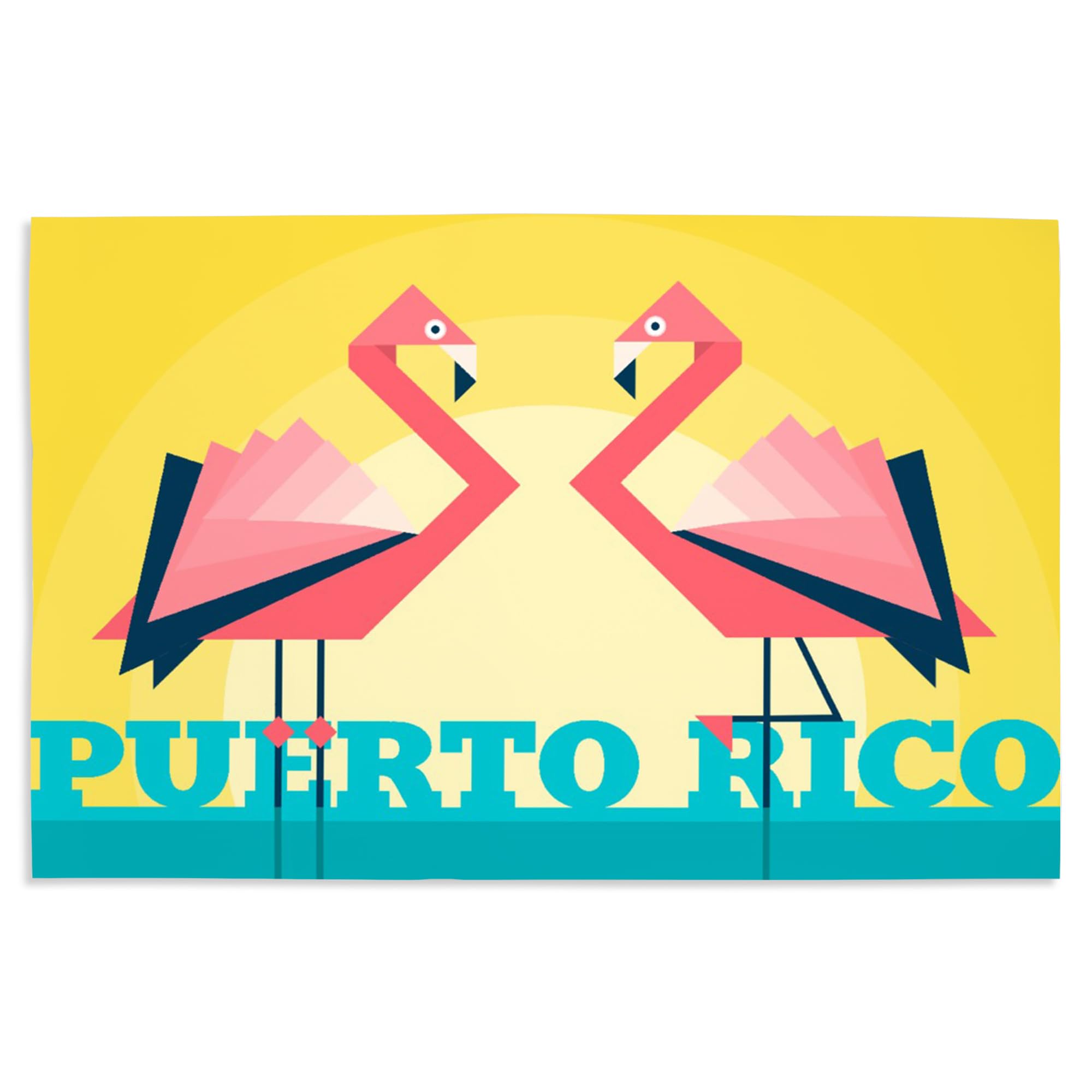 Lantern Press 16x24 Inch Giclee Print - Puerto Rico Flamingos Vector Geometric Wall Art - Perfect for Living Room, Bedroom & Office Decor
