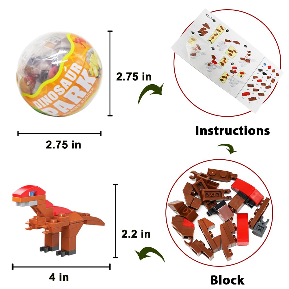 12Pcs PreFilled Easter Eggs with Dinosaur Building Blocks - Kids Easter Egg Hunt Toys, Dinosaur Surprise Eggs for Easter Basket Stuffers, Party Favors & Classroom Prizes - Fun Educational STEM Toys for Easter Celebrations