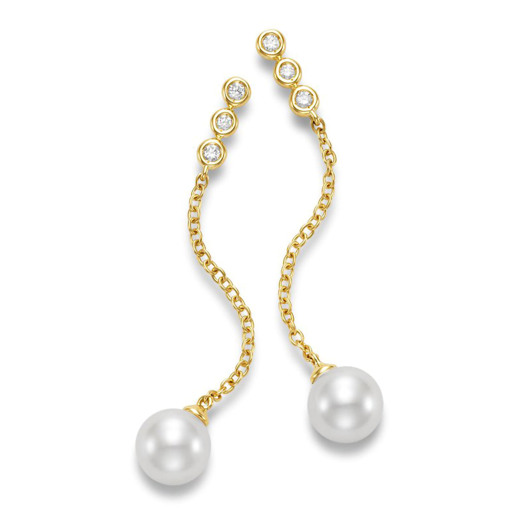Exquisite Triple Diamond & Pearl Drop Earrings for Women – Elegant Dangle Jewelry for Weddings, Parties & Special Occasions