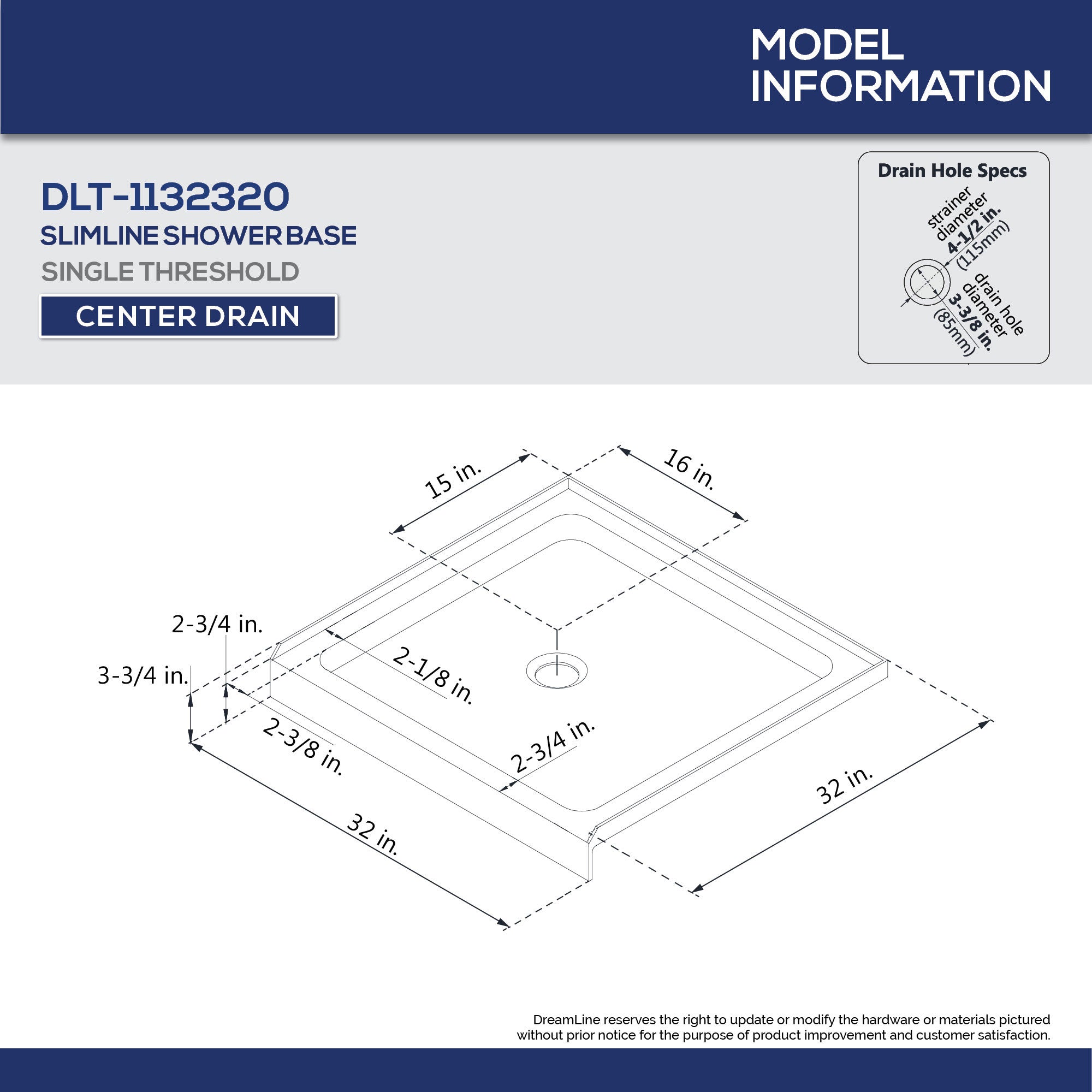 DreamLine 32x32x76.75 Inch SlimLine Single Threshold Shower Base with QWALL 5 Acrylic Backwall Kit - Waterproof Bathroom Upgrade for Small Spaces, Easy Installation for Home & Apartment Remodeling