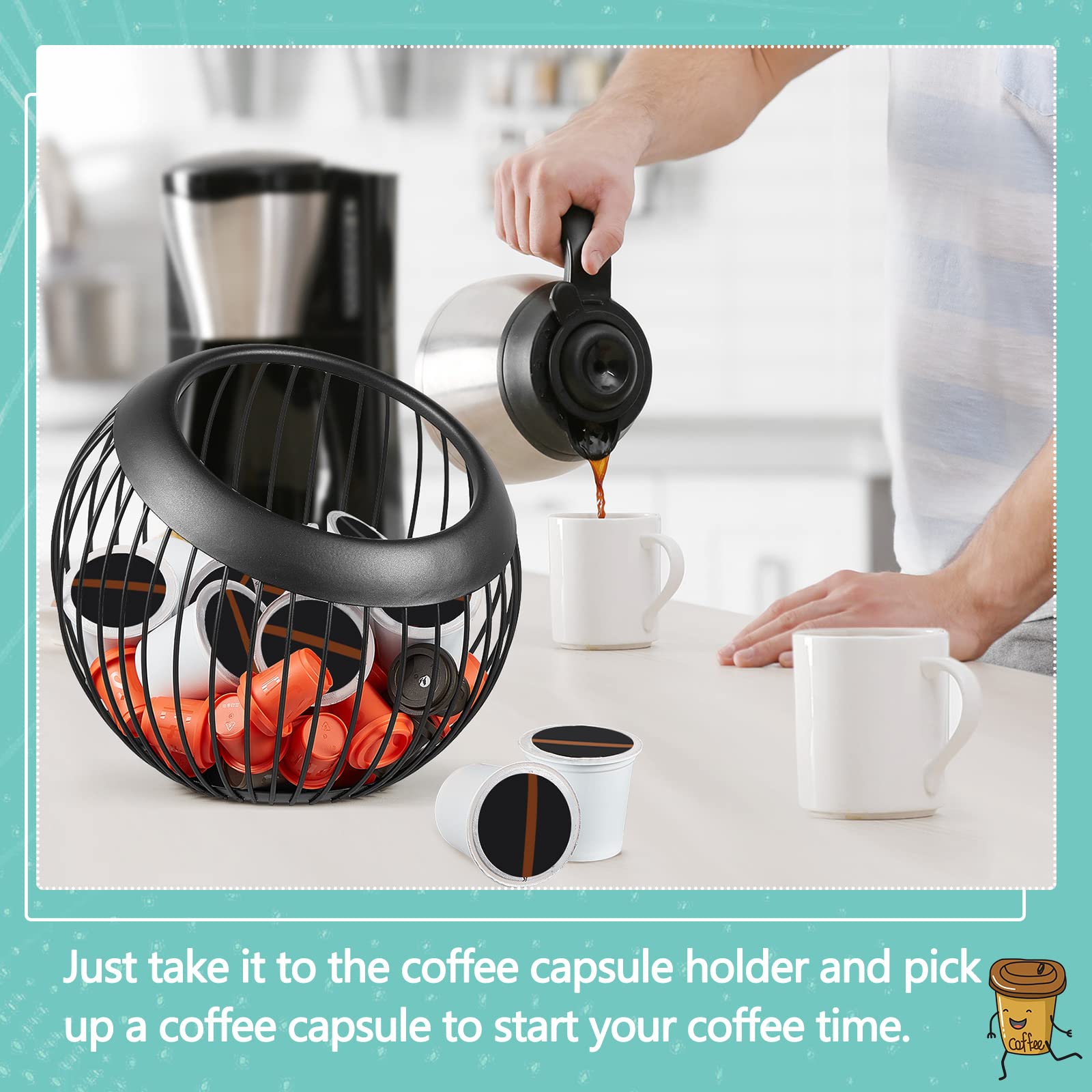 2-Pack Large Capacity Stainless Steel Coffee Pod Holder - Espresso Capsule Organizer & Multi-Purpose Wire Fruit Bowl for Kitchen Countertop, Office, or RV Use (Black)