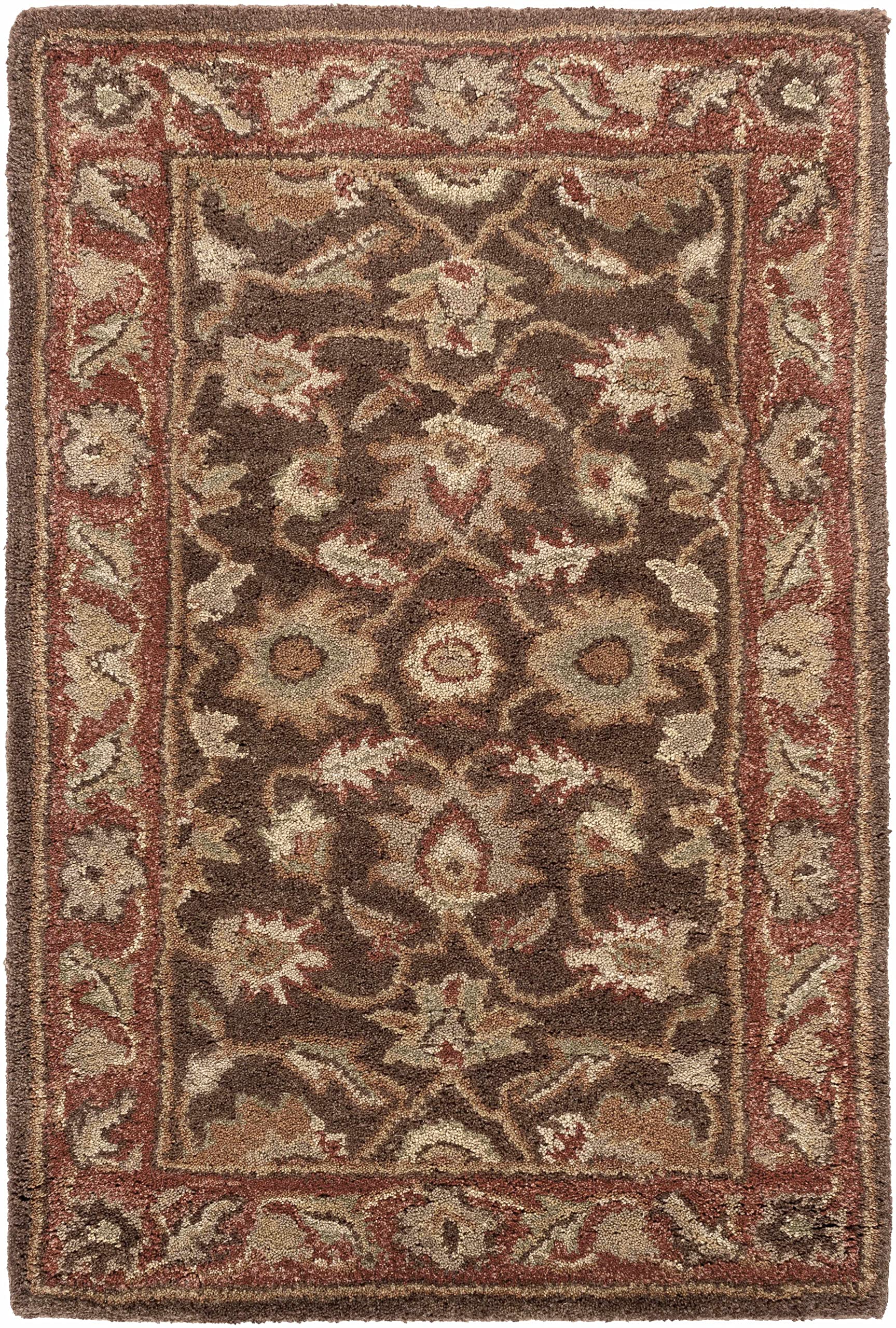 Hauteloom Daviston Wool Area Rug 5' x 8' - Traditional Beige Brown Red Handmade Rug for Living Room, Bedroom - Soft & Durable Floor Covering for Home Decor, Cozy Interior Design