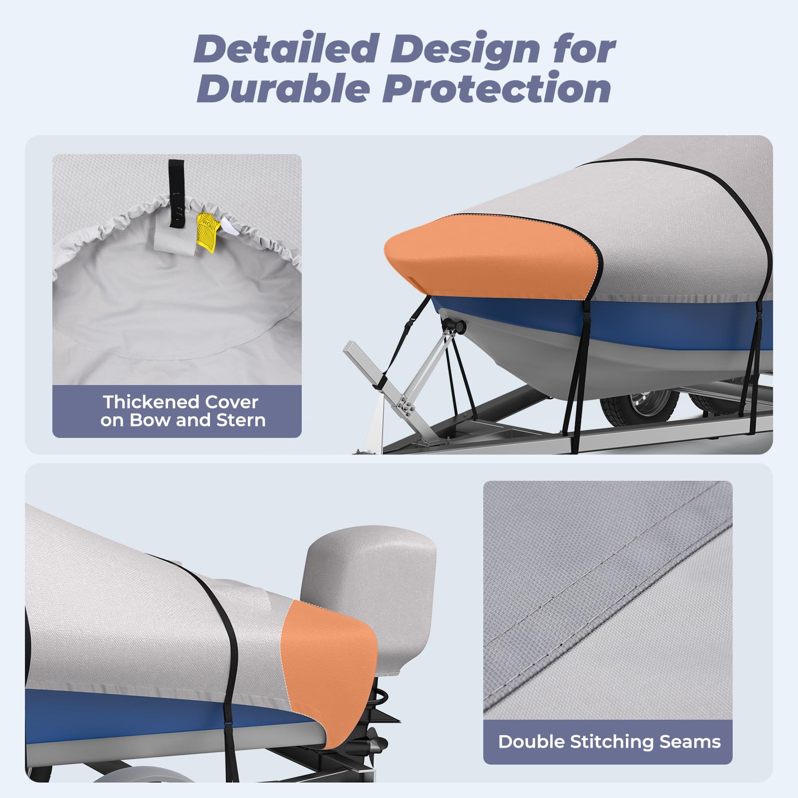 Heavy Duty 1200D Waterproof Center Console Boat Cover - Fits 20'-22' Length Boats with 106
