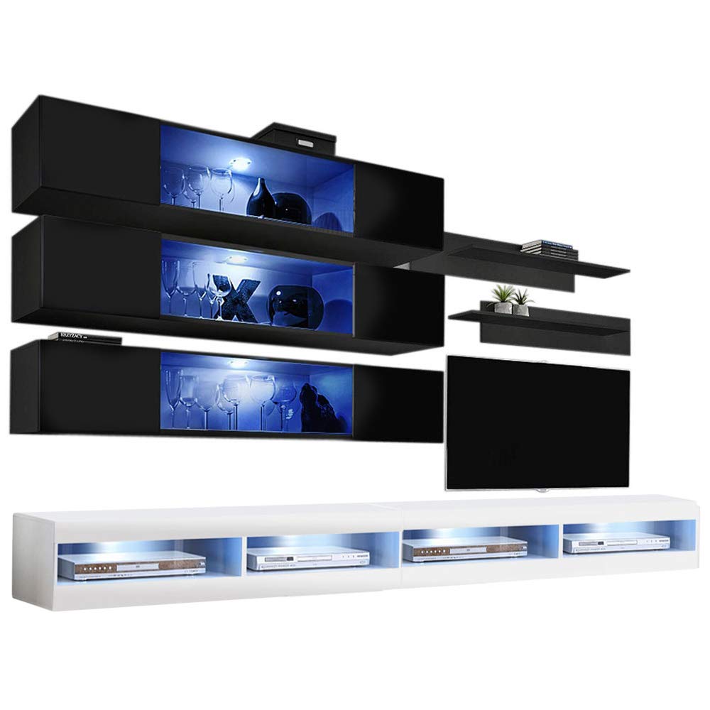 Modern Floating TV Stand with Storage & LED Lights - Wall-Mounted Entertainment Center for Bedroom & Living Room - 34