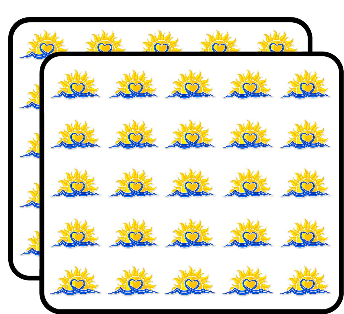 50 Pack Sun Sea Wave Heart Love Yellow and Blue Vinyl Stickers - 1 Inch Durable Waterproof Decals for Laptop, Car, Phone, Water Bottle & Notebook - Perfect for DIY Crafts, Scrapbooking, and Personalizing Devices