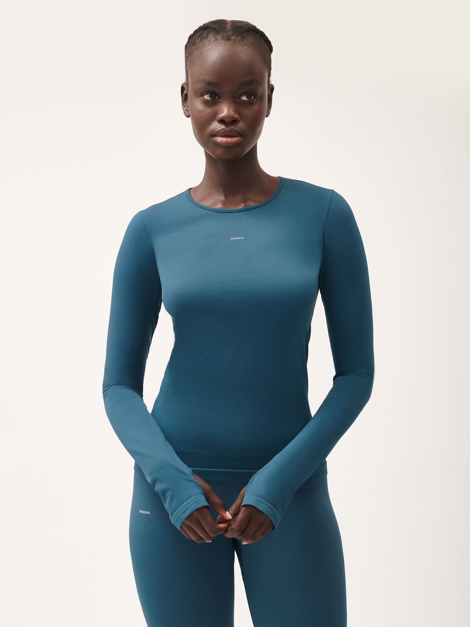 Women's Stretchy Plant-Based Long Sleeve T-Shirt - Storm Blue | Eco-Friendly Casual Top for Yoga, Workout & Everyday Wear
