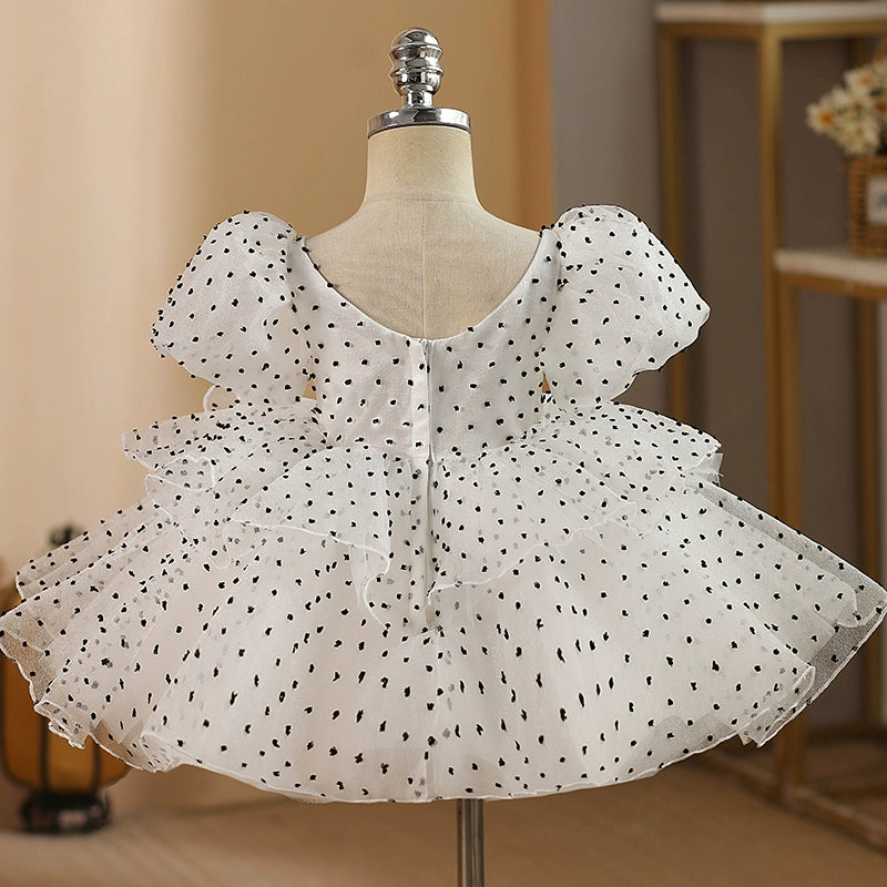 Elegant Baby Polka Dot Pageant Dresses | Toddler Puffy Sleeve Flower Girl Dresses for Weddings, Baptisms & Special Occasions