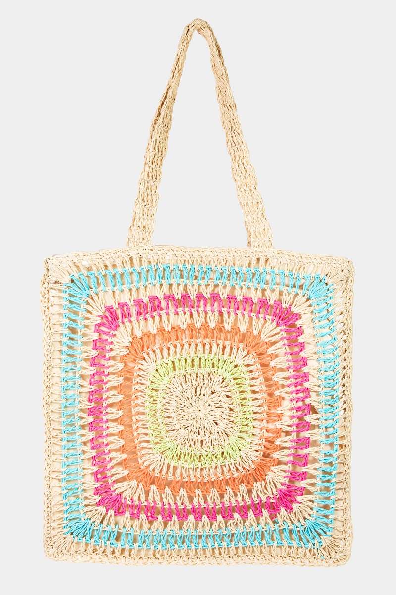 Rainbow Crochet Knit Tote Bag for Women - Handmade Cotton Beach Bag - Perfect for Shopping, Picnics & Summer Outings