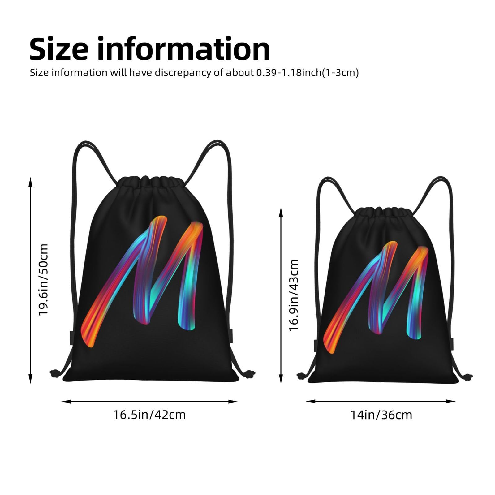 Custom Initial Drawstring Backpack - Black Cinch Sackpack for Sports, Gym, Travel, Swimming, Beach & Camping - Personalized Letter M Design - Perfect for Workouts, Vacations & Outdoor Adventures