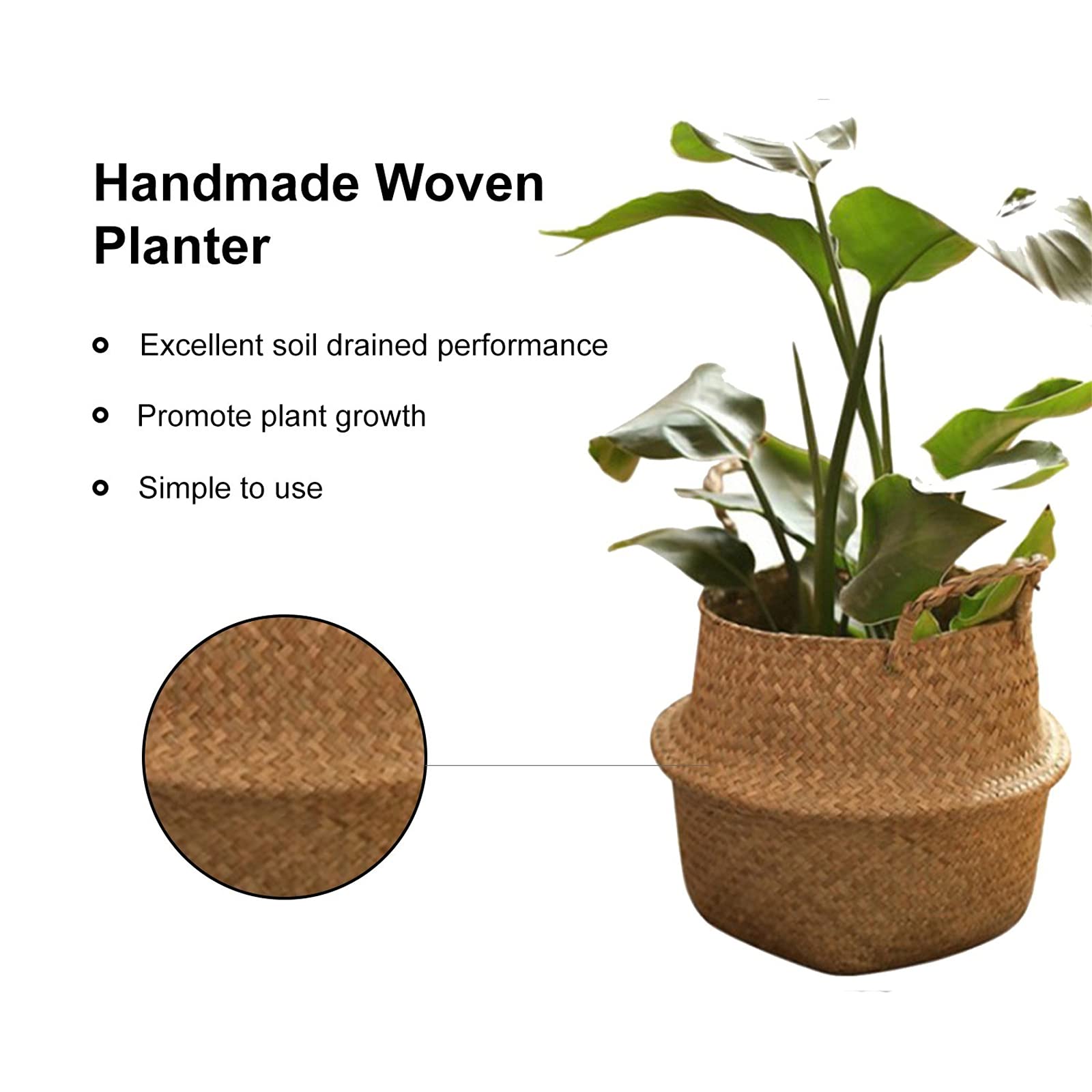 Eco-Friendly Natural Seagrass Storage Basket - Round Handwoven Plant Pot Holder, Biodegradable Laundry & Grocery Organizer for Home Decor, Picnic, and Sustainable Living