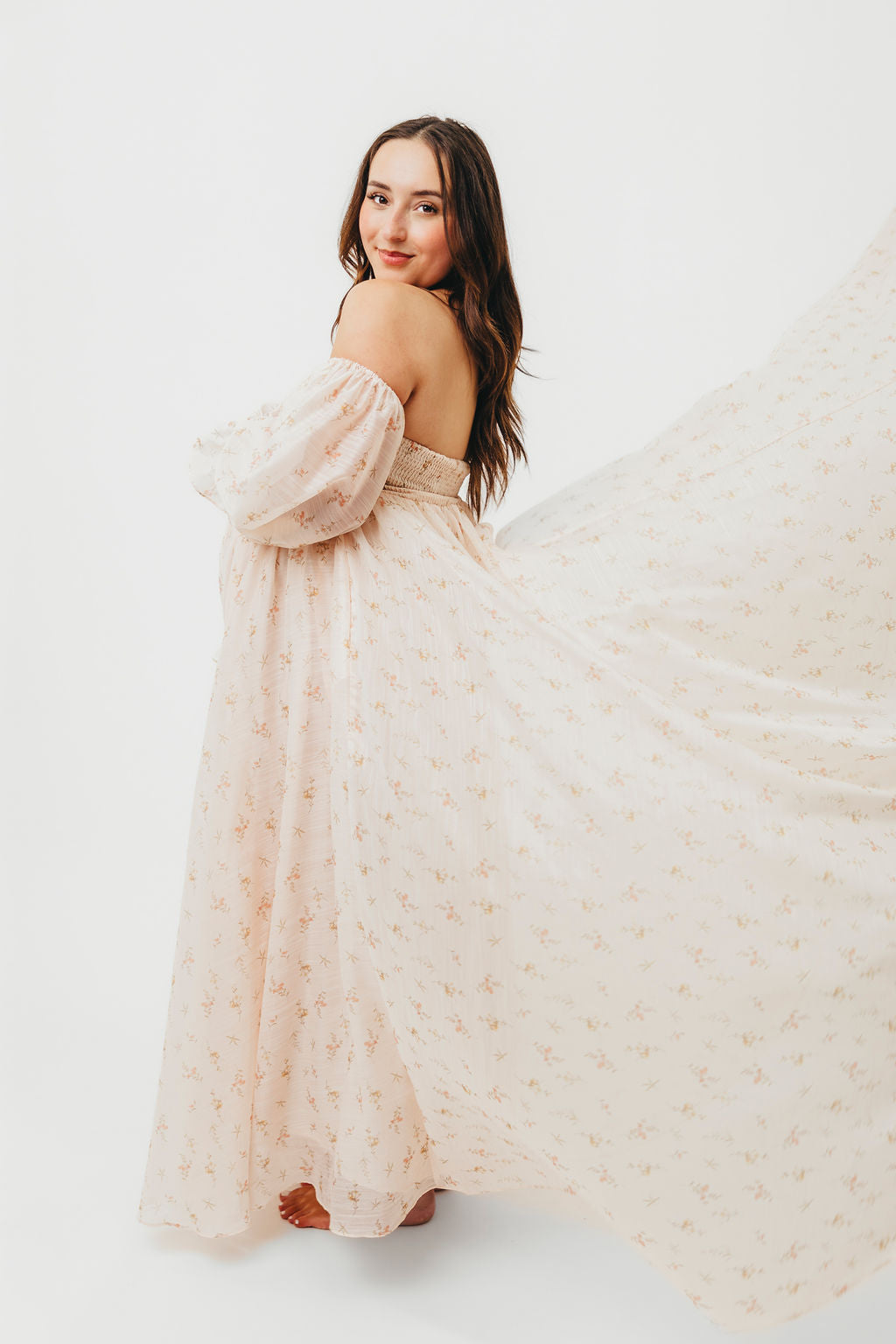 Delilah Maxi Dress with Train in Peach - Bump Friendly Maternity Dress (XS-3XL) for Weddings, Parties & Special Occasions