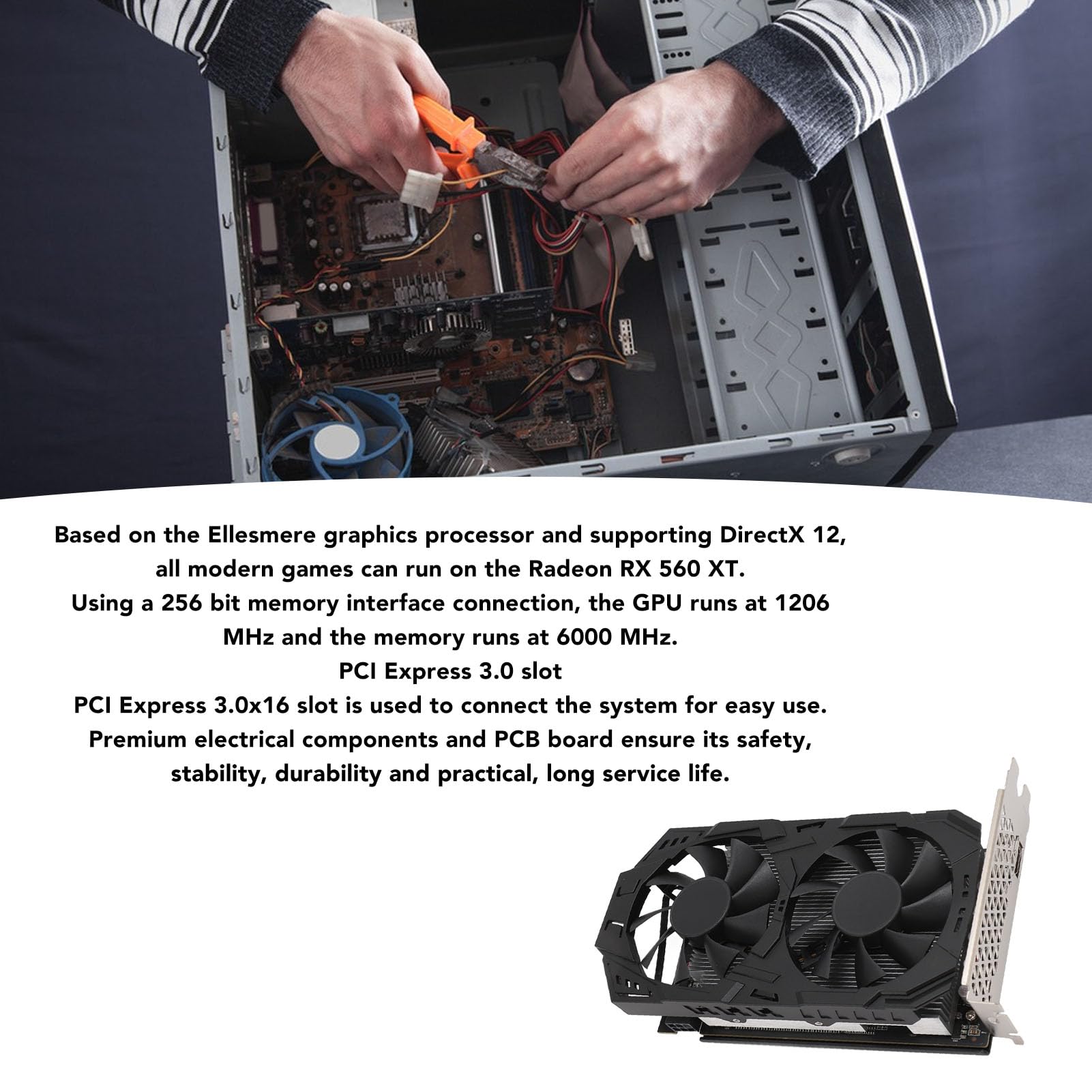 Bewinner RX560XT 8GB GDDR5 256Bit Gaming Graphics Card - PCI Express 3.0 x16, Dual Fan Cooling, HDMI Output - Perfect for PC Gaming, Video Editing & Office Workstations