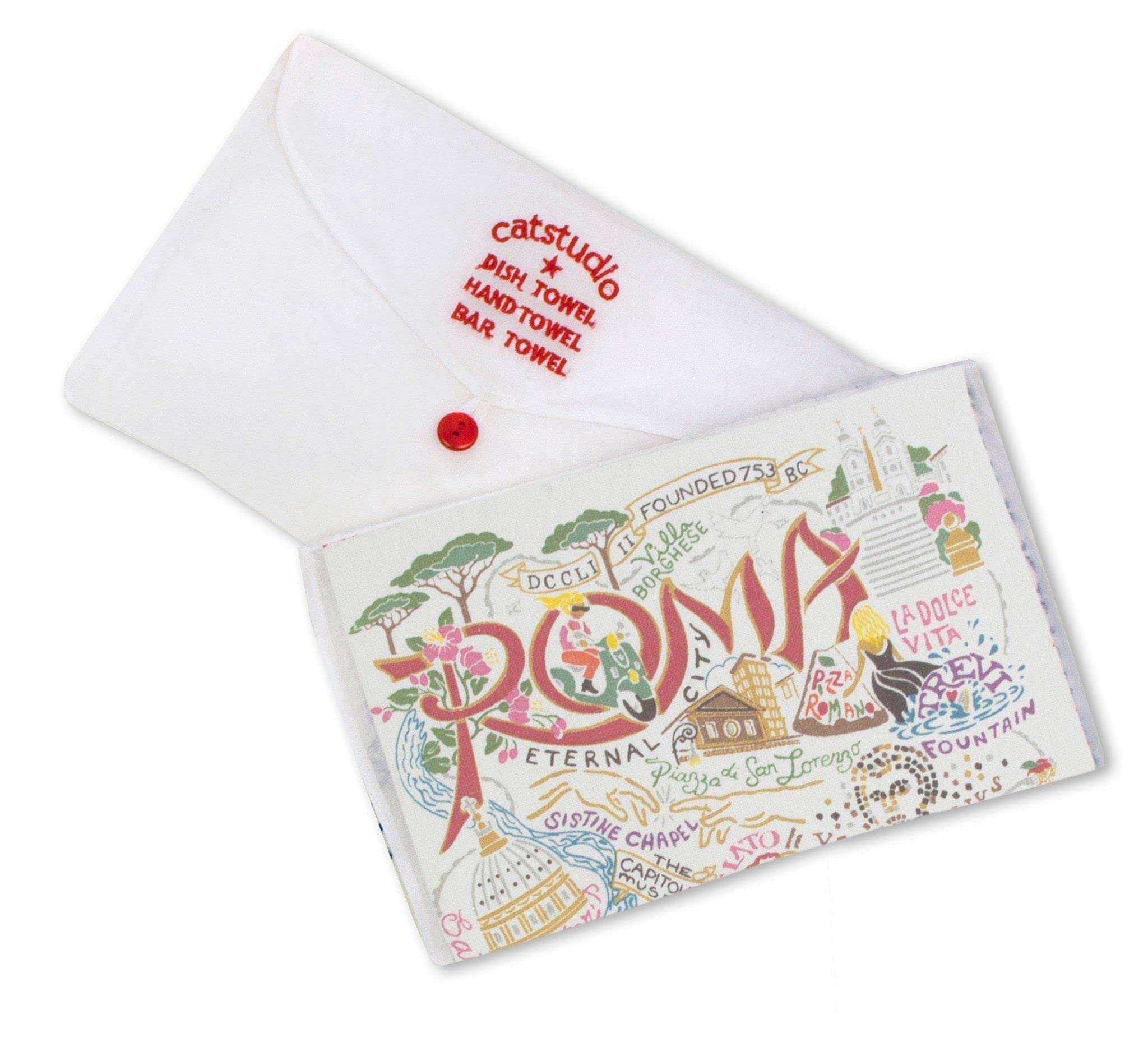 Catstudio Roma Dish & Hand Towel Set - Absorbent Cotton Kitchen, Bar & Bath Towels for Drying Dishes, Hands & Cleaning - Perfect for Home, Restaurant & Gift Use