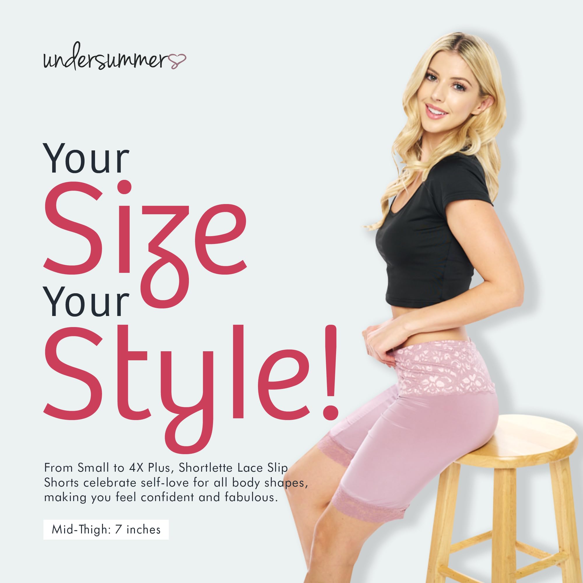 Undersummers Lace Slip Shorts for Women - 9” Inseam Anti-Chafing Shorts Under Dresses | Comfortable Lingerie for Summer, Weddings & Everyday Wear