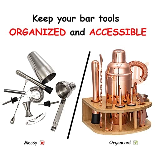 Premium Copper Bartender Kit with Stand - Elegant Cocktail Shaker Set for Home Bars | Rose Gold Mixology Tools & Bar Accessories | Perfect for Cocktail Parties, Home Entertaining & Professional Bartending