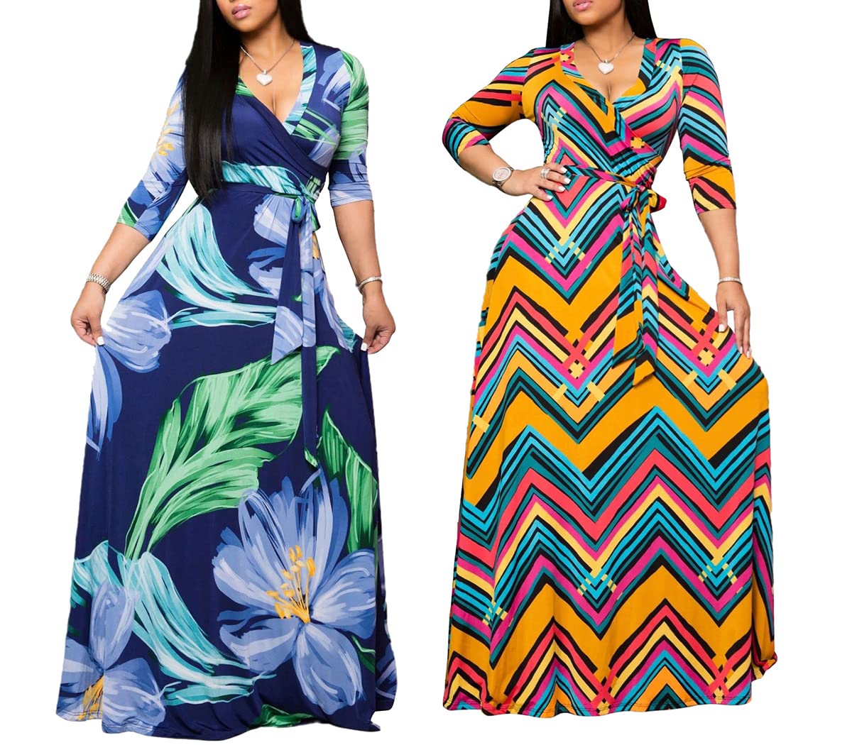 JTNFairy Women's Floral Print Long Maxi Dress - Plus Size Casual & Party Outfits - Perfect for Summer Beach, Vacation, and Evening Events