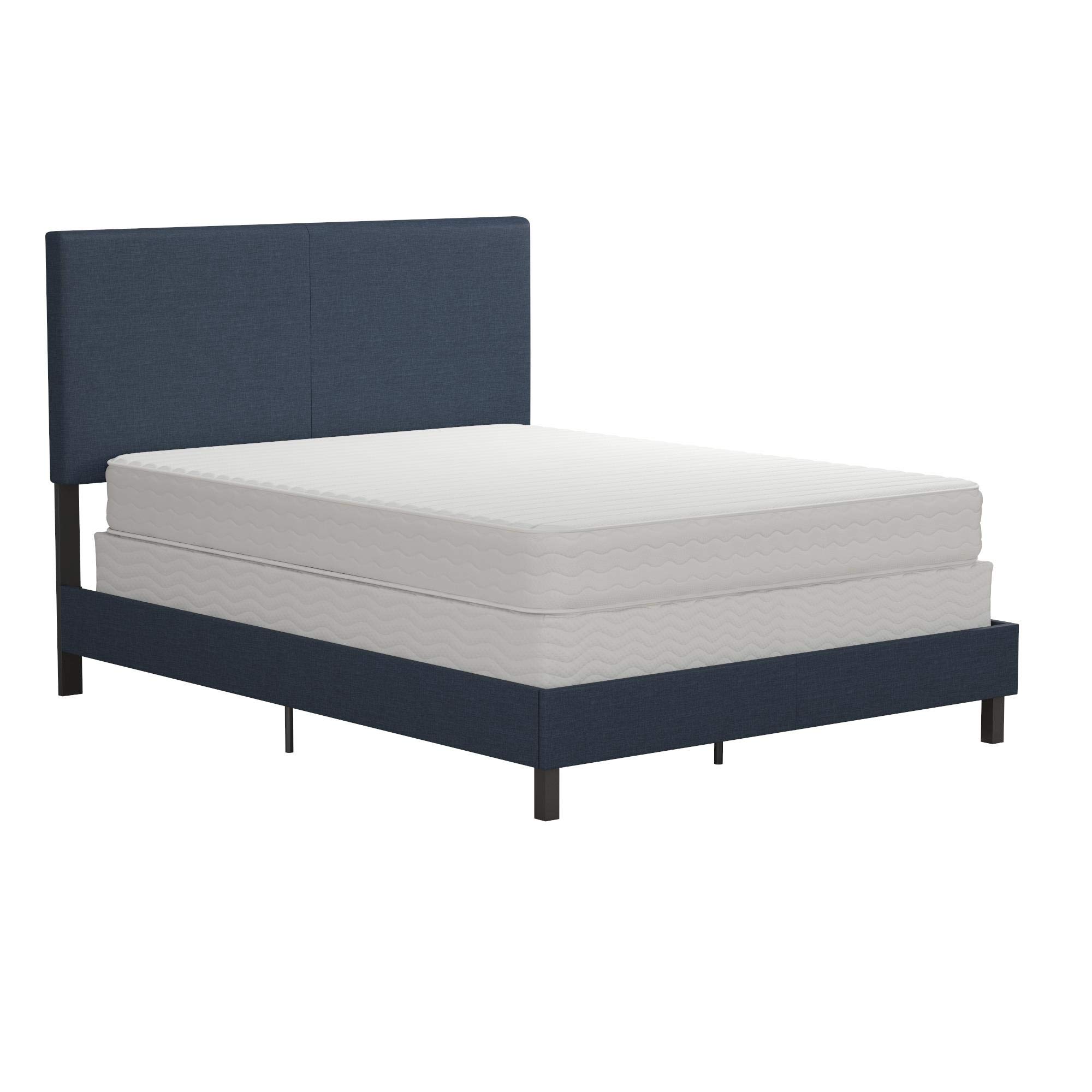 DHP Janford Upholstered Queen Size Bed Frame with Navy Blue Linen Fabric - Modern Platform Bed for Bedroom, Guest Room & Apartment