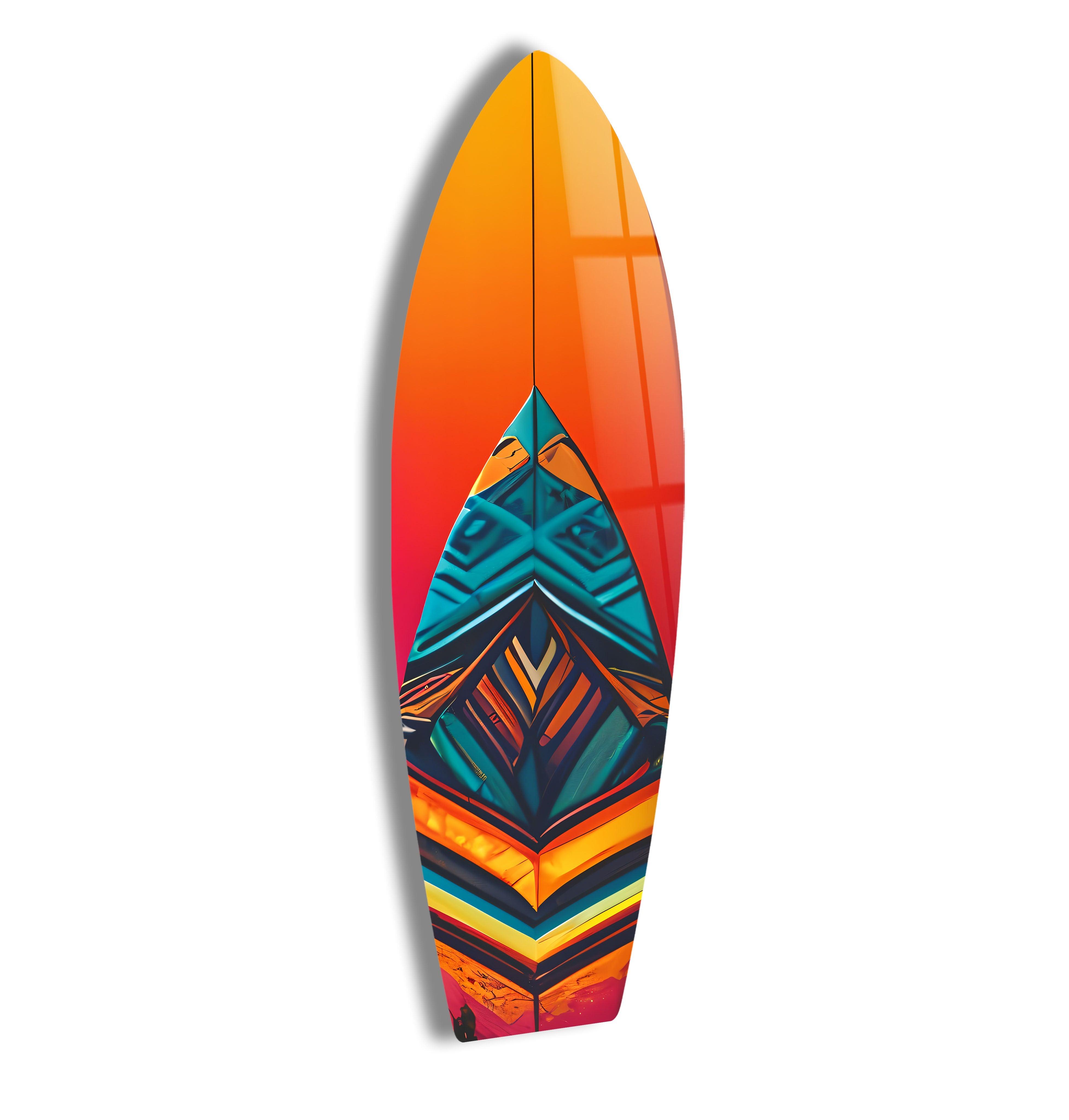 Blue Orange Details Surfboard Wall Art - Coastal Beach Decor for Living Room, Bedroom & Office - Perfect Surfing Theme Home Décor