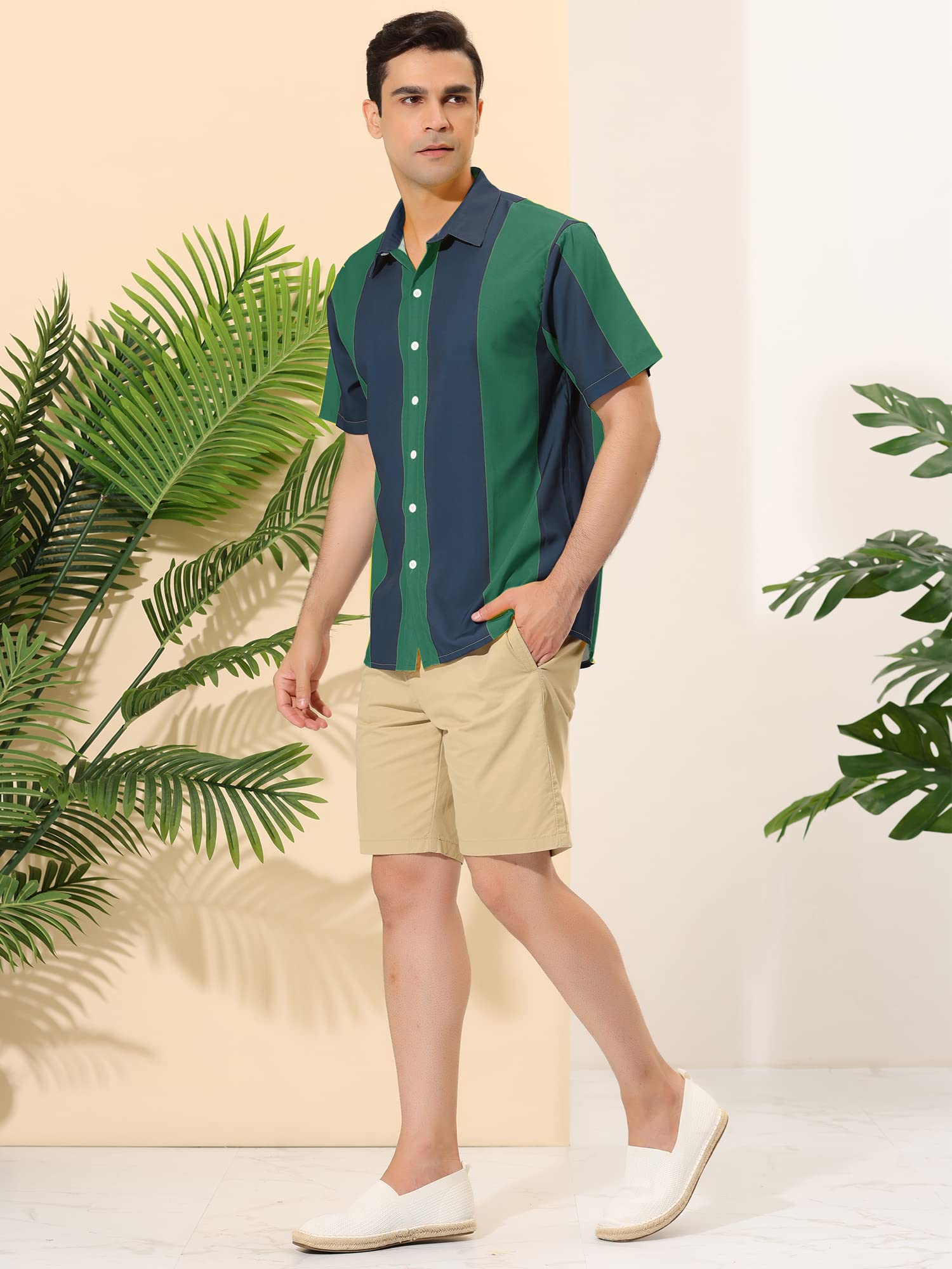 Lars Amadeus Men's Hawaiian Shirt - Striped Short Sleeve Button Down Beach Shirt with Color Block Design | Perfect for Vacation, Summer Parties & Tropical Getaways