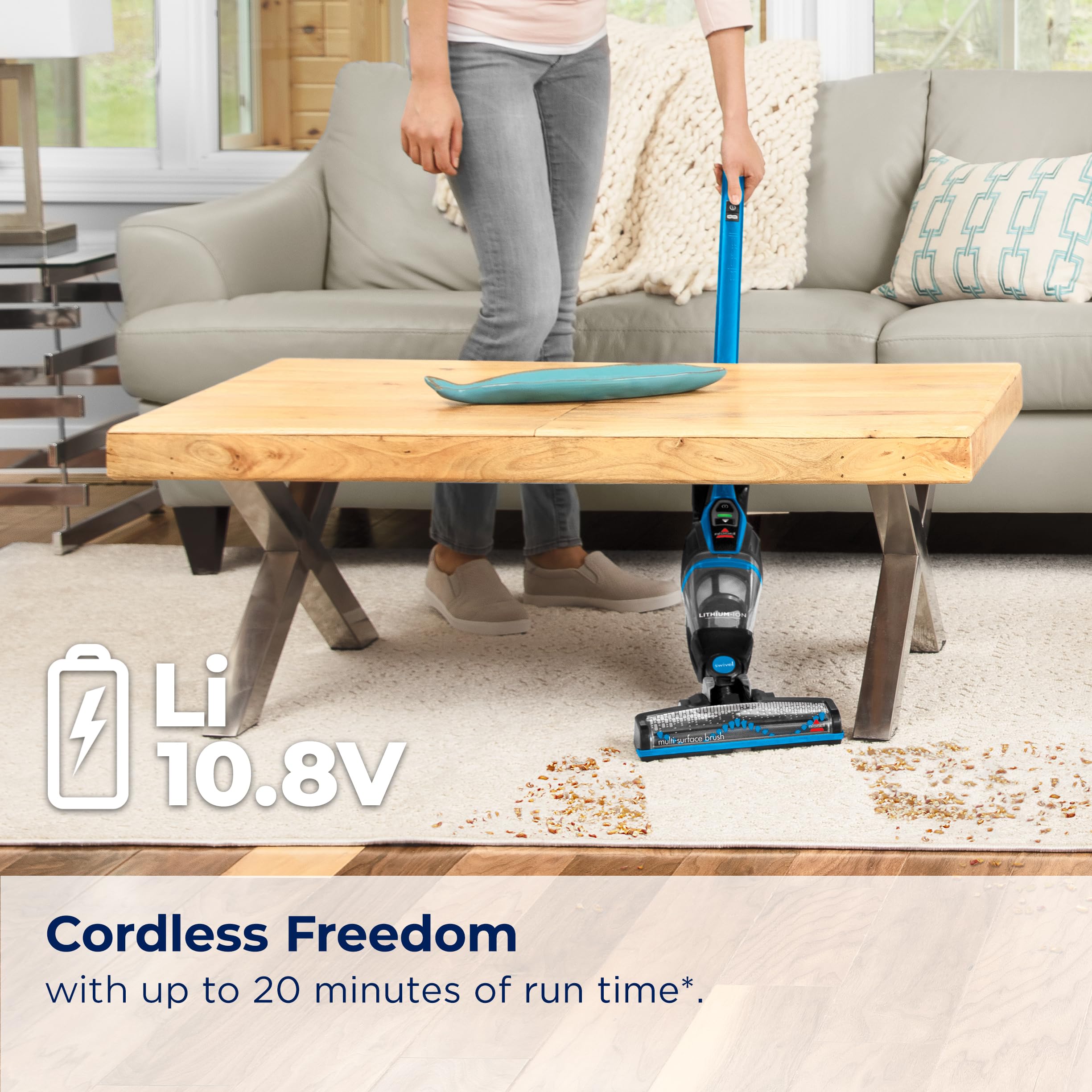 Bissell 3061 Featherweight Cordless Stick Vacuum Cleaner - Lightweight, Self-Standing, Electric Blue & Black - Perfect for Hard Floors, Carpets, Pet Hair, and Quick Cleanups