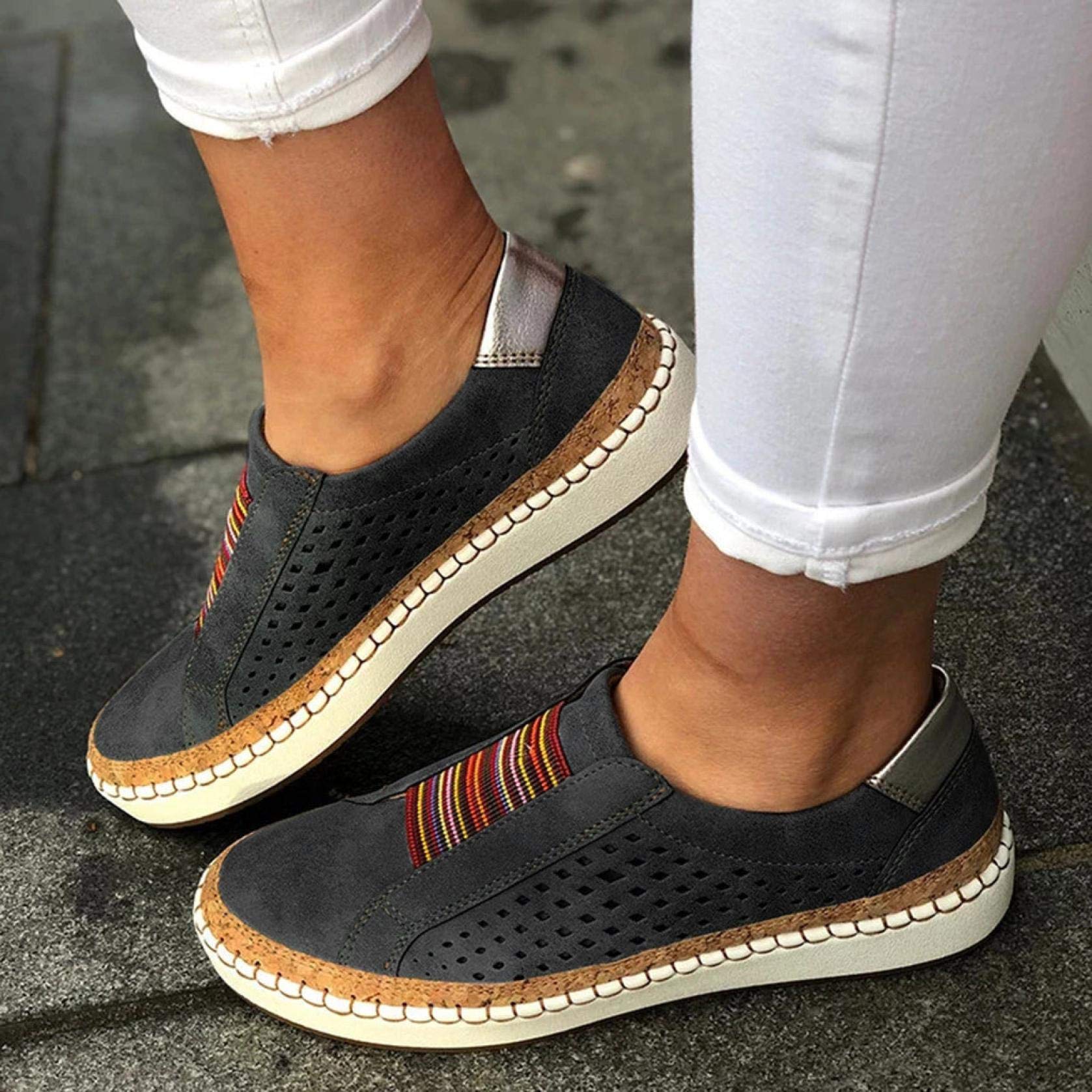 Women's Wide Width Walking Shoes - Breathable Slip-On Sneakers with Hollow-Out Design for Casual Wear | Perfect for Walking, Travel & Everyday Comfort