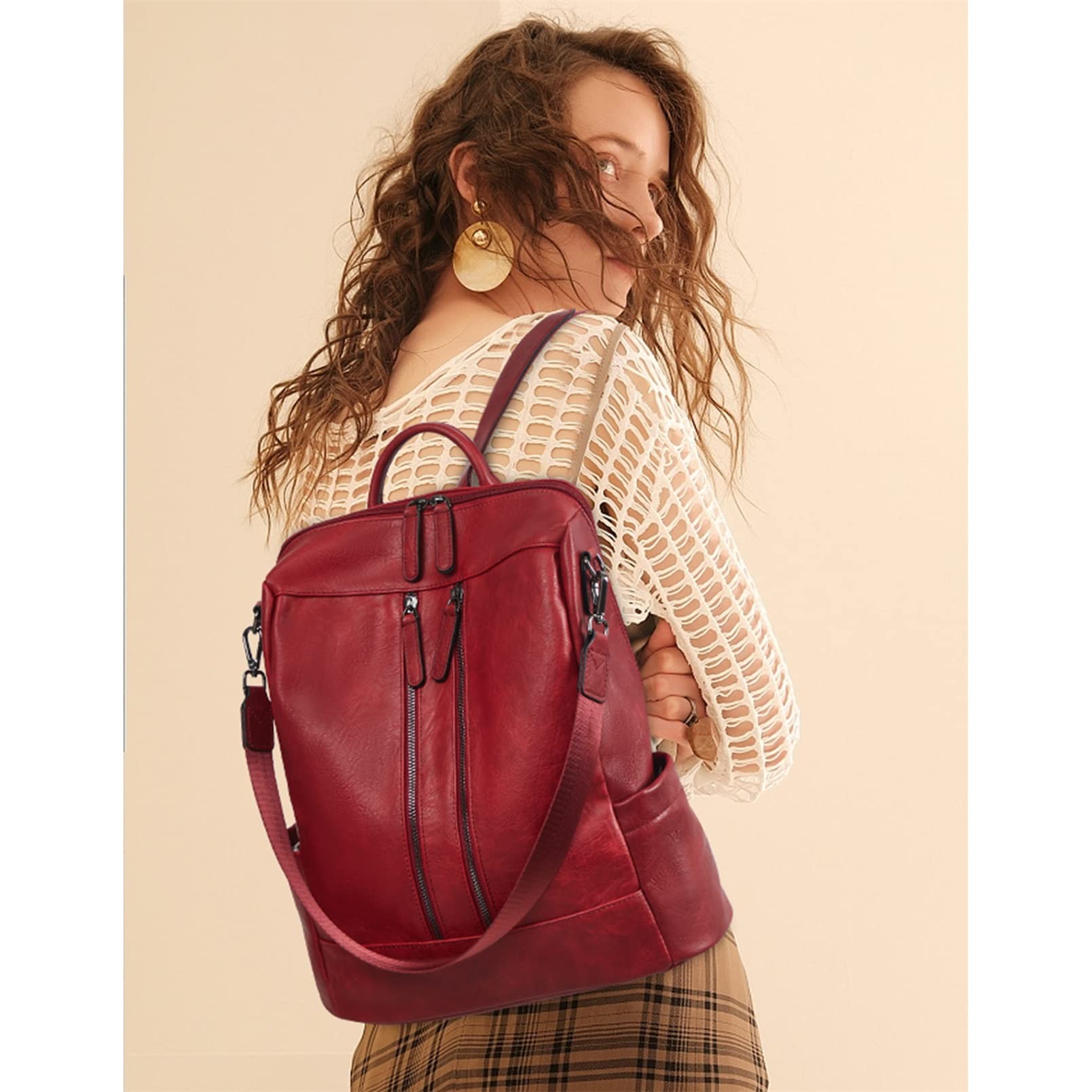 BROMEN Women's Anti-Theft Leather Backpack Purse - Stylish Shoulder Handbag & Bookbag for Work, Travel & College | Fashionable Crossbody Bag for Daily Use