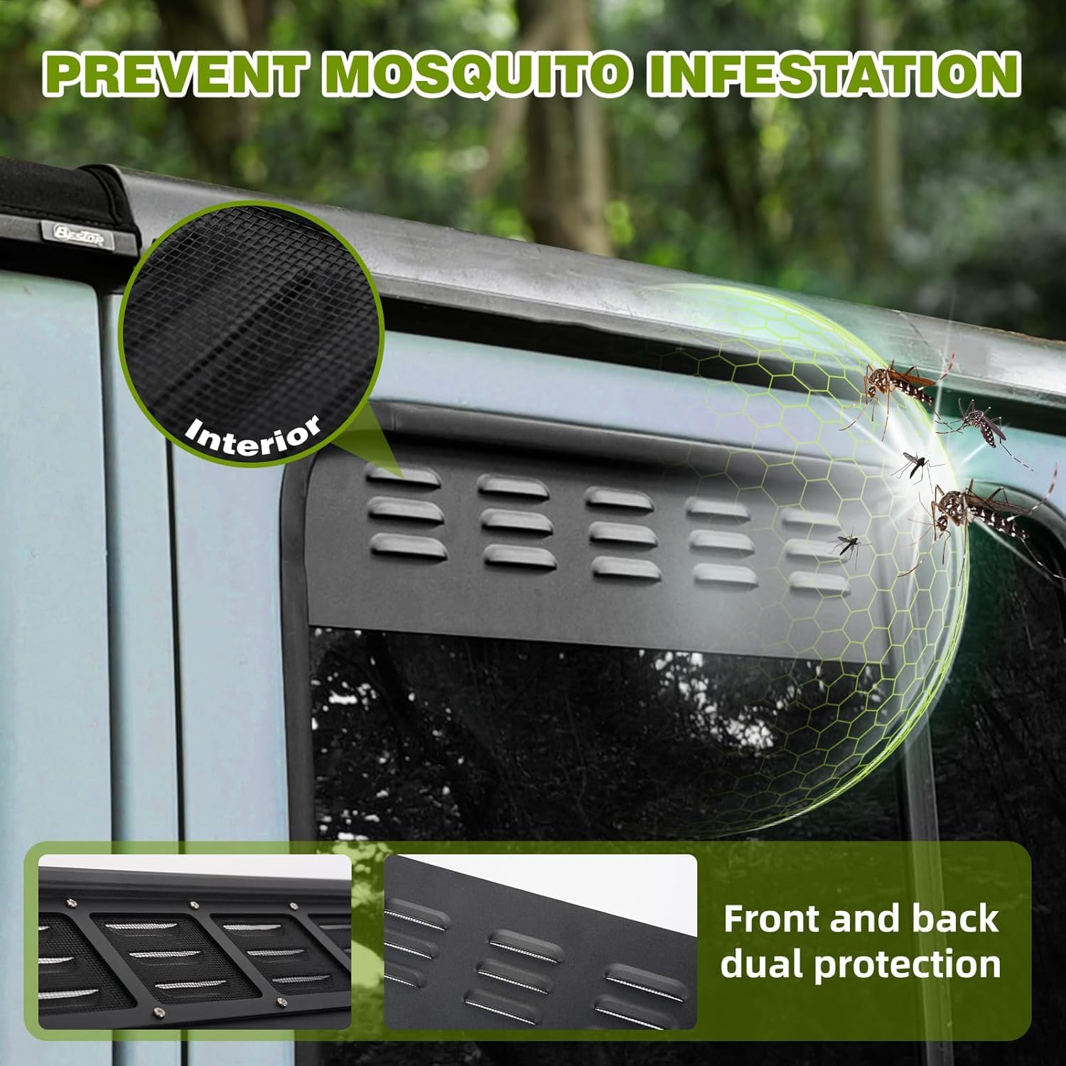 2018-2024 Jeep Wrangler JLU 4-Door Window Vent Covers with Insect Net - 2-Piece Set for Fresh Air & Bug Protection | Perfect for Off-Roading & Summer Driving